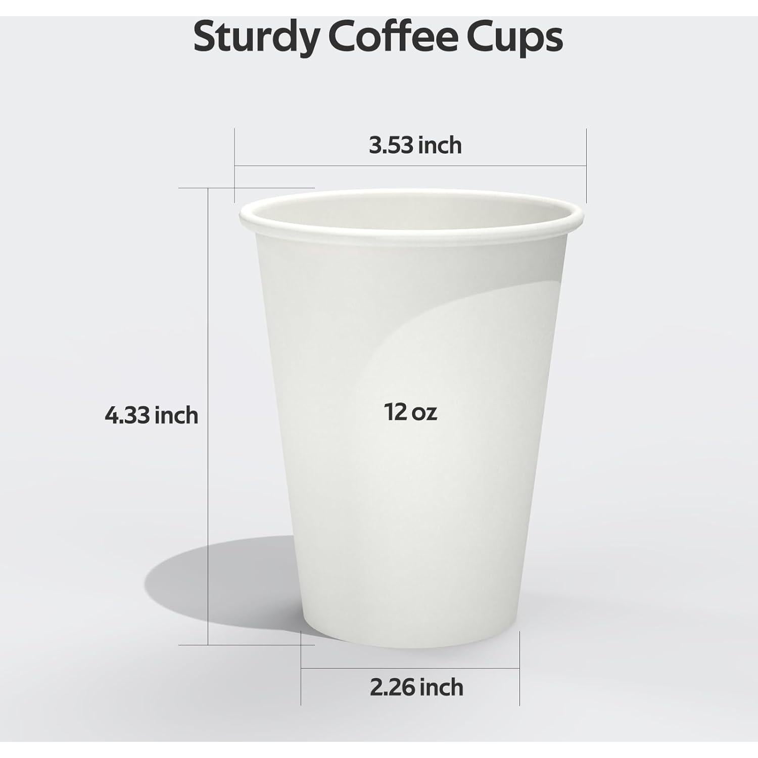 200 Tazas de Papel Desechables 12 oz Dealusy - A Prueba de Fugas