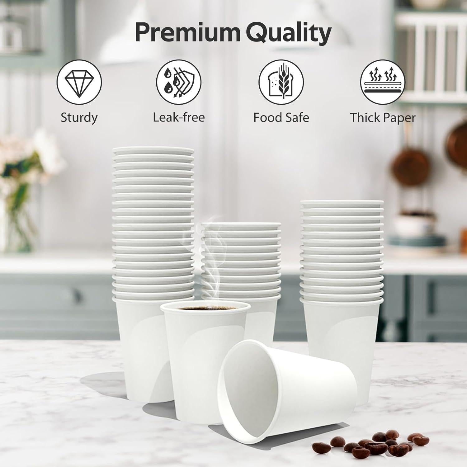 200 Tazas de Papel Desechables 12 oz Dealusy - A Prueba de Fugas