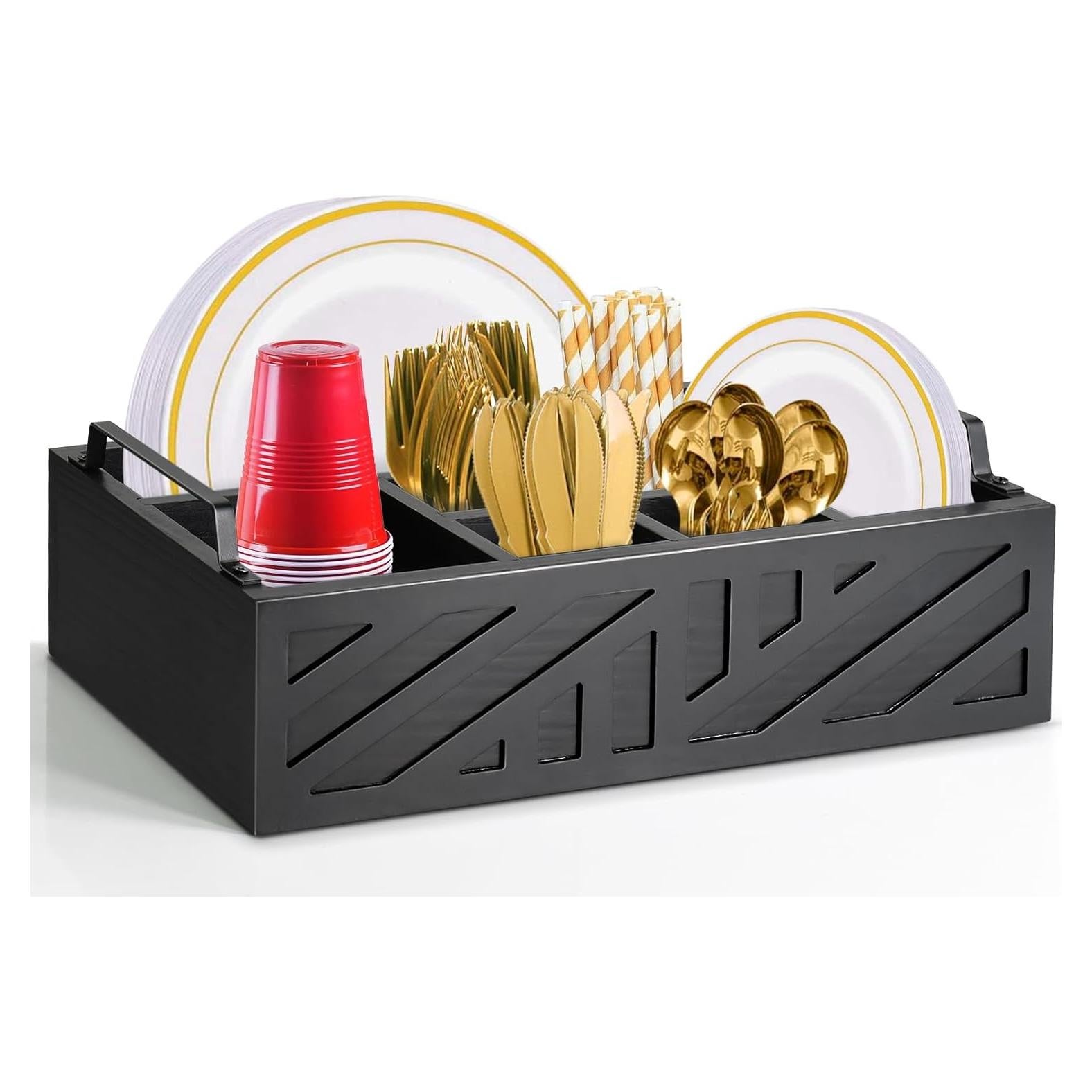 Soporte para Platos de Papel Ameuphercy, Organizador de Utensilios de Madera