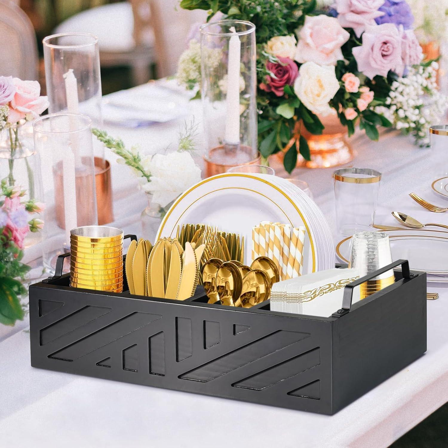 Soporte para Platos de Papel Ameuphercy, Organizador de Utensilios de Madera