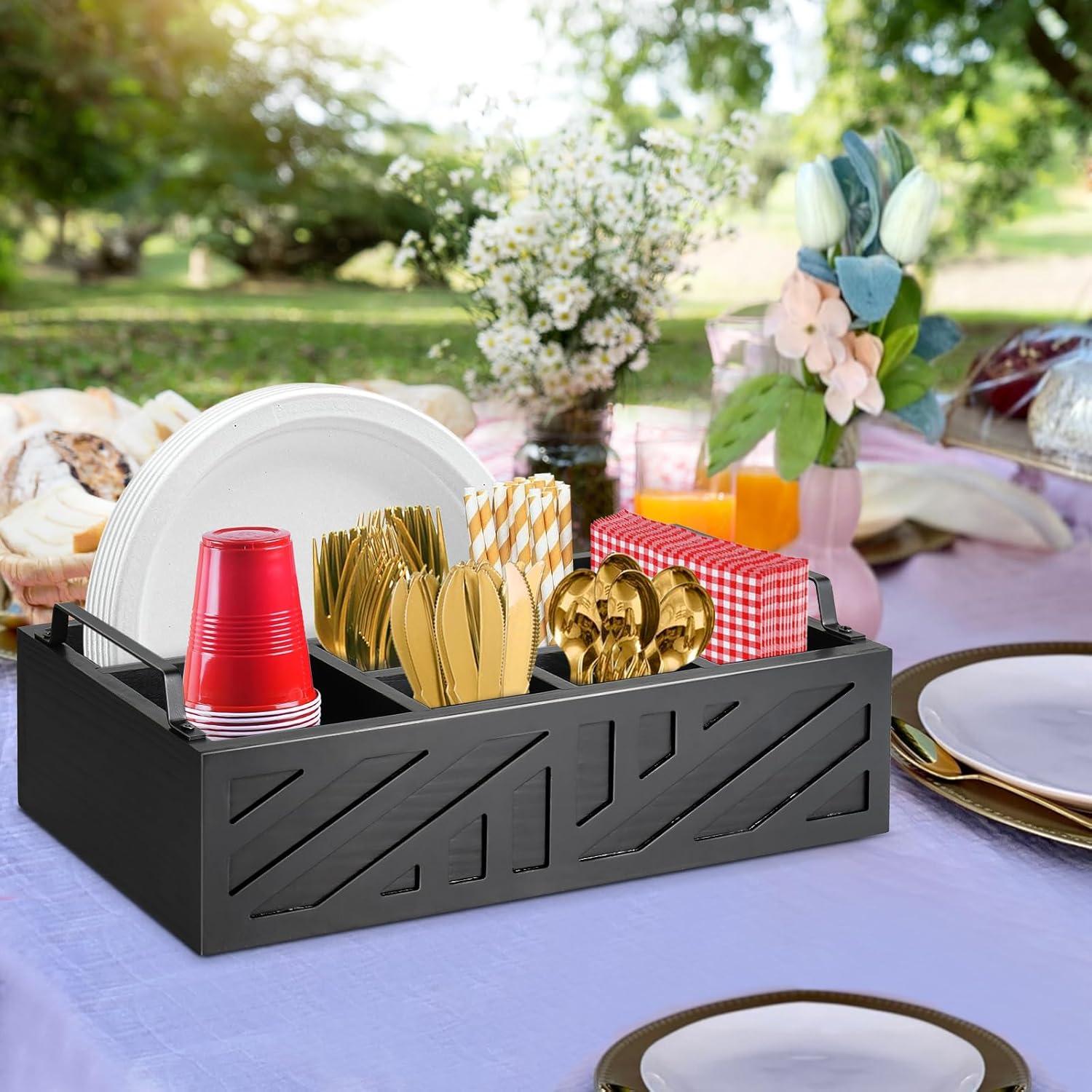 Soporte para Platos de Papel Ameuphercy, Organizador de Utensilios de Madera