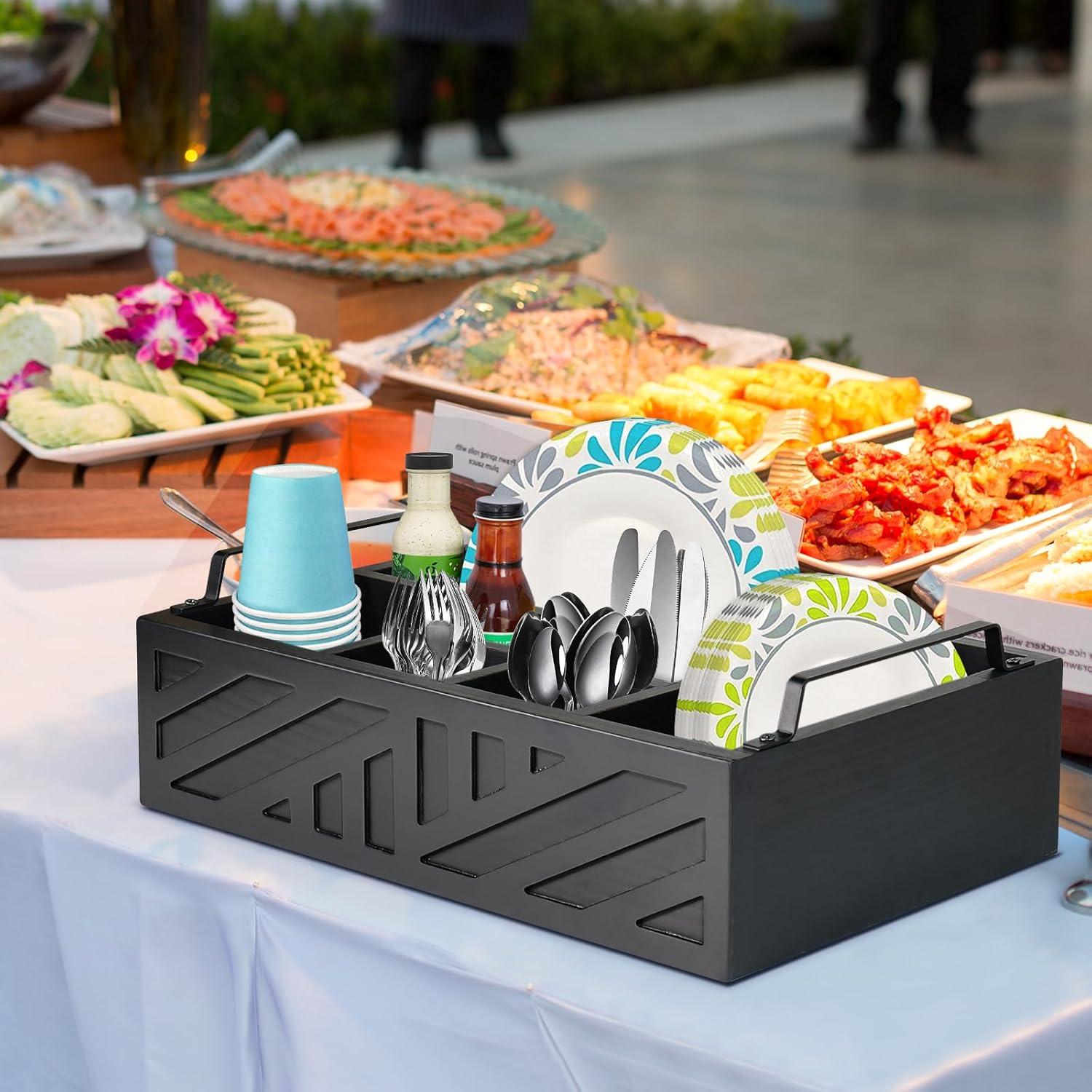 Soporte para Platos de Papel Ameuphercy, Organizador de Utensilios de Madera