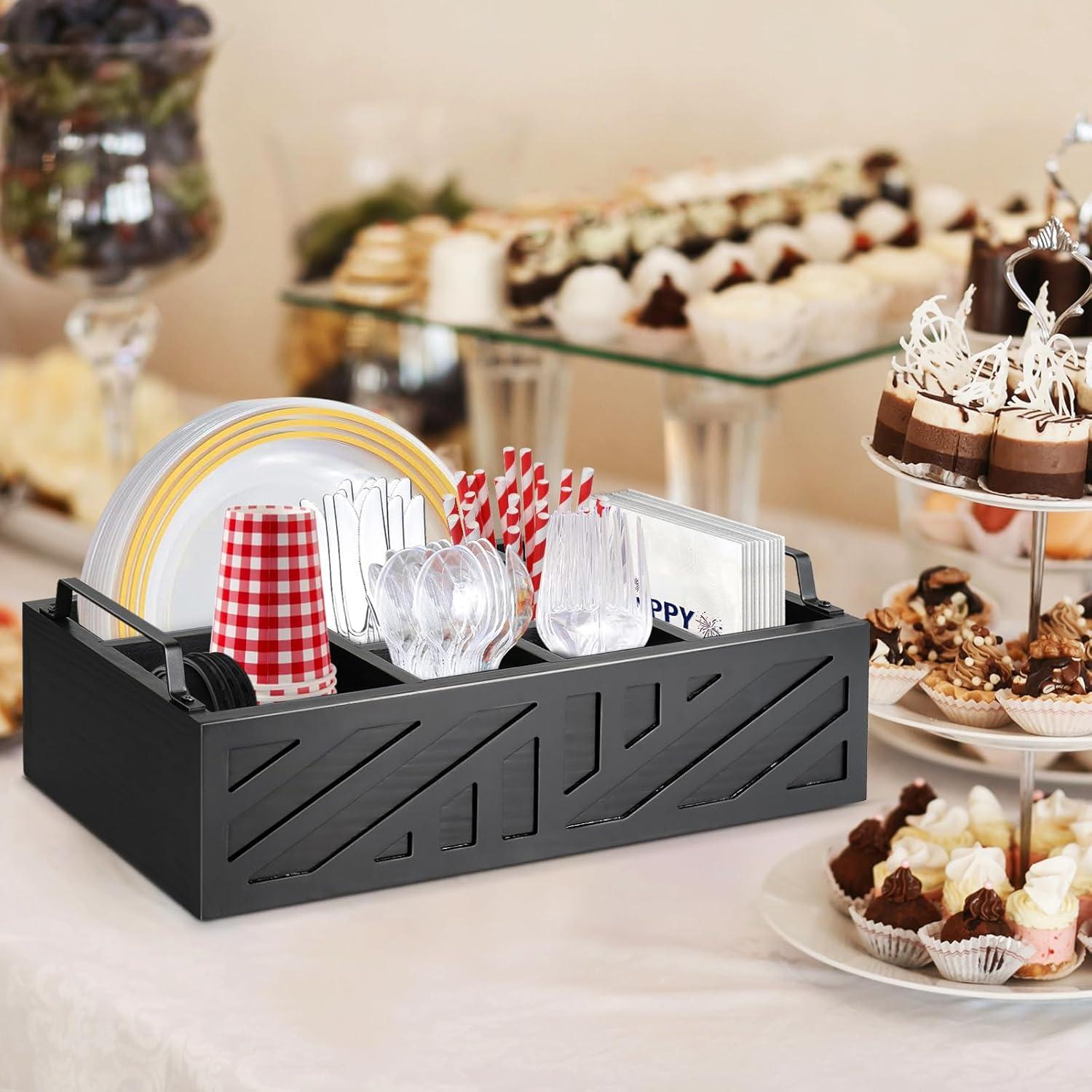 Soporte para Platos de Papel Ameuphercy, Organizador de Utensilios de Madera