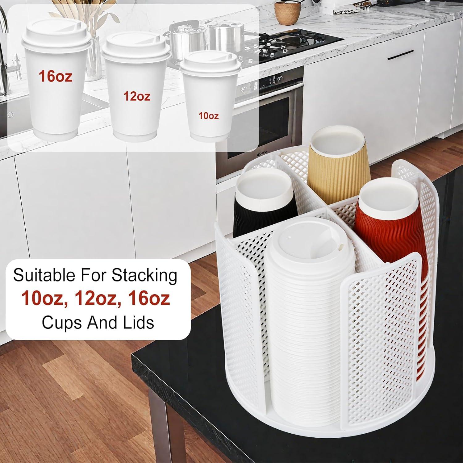 Dispensador de Tazas Rotatorio EOFJRUC 4 Compartimentos Blanco