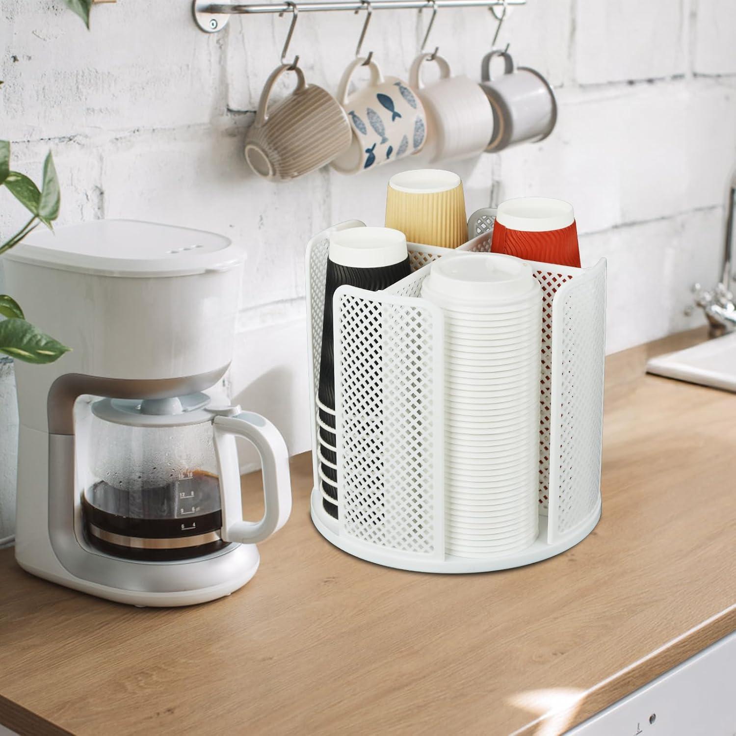 Dispensador de Tazas Rotatorio EOFJRUC 4 Compartimentos Blanco