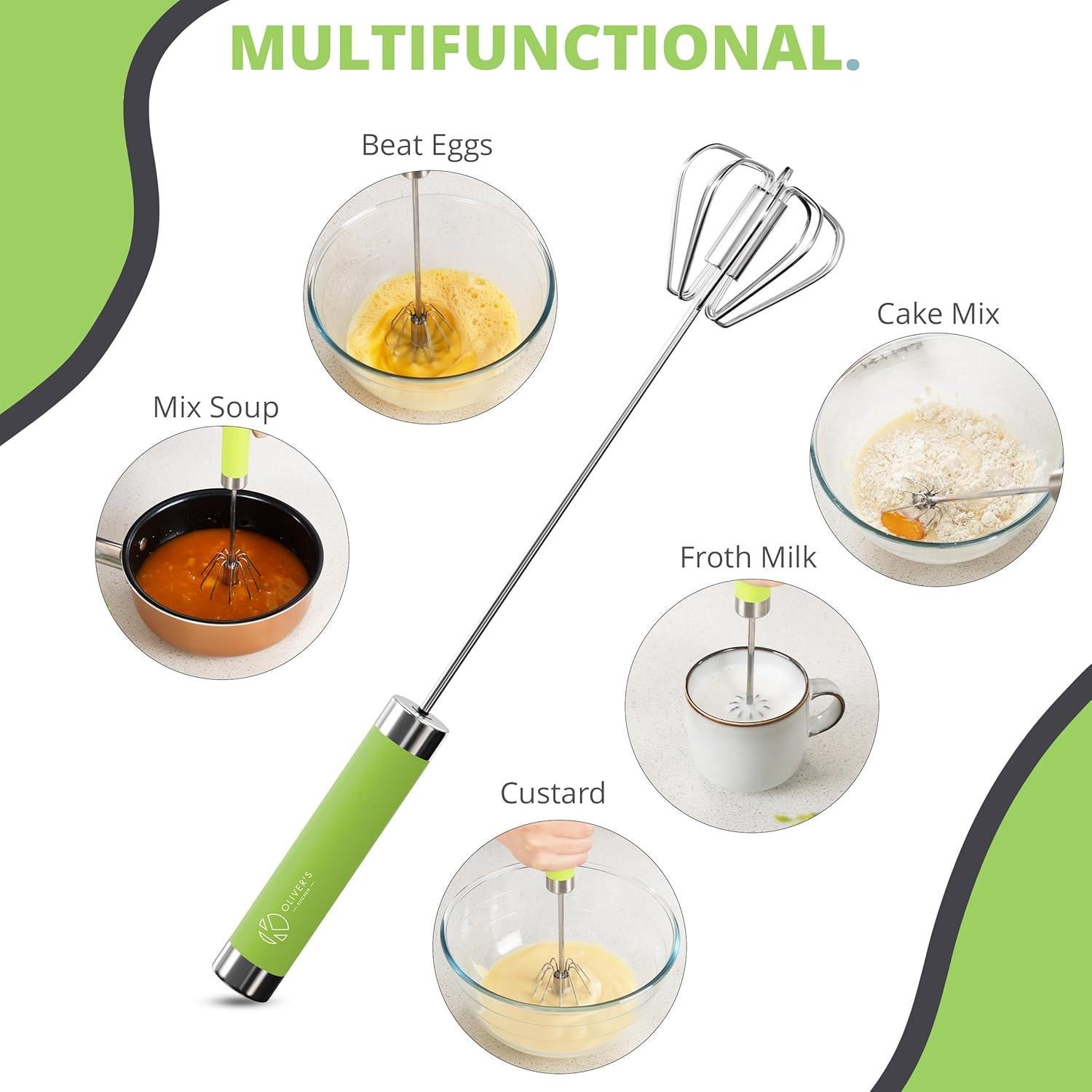 Batidor Manual Oliver's Kitchen Verde 158g Apto Lavavajillas