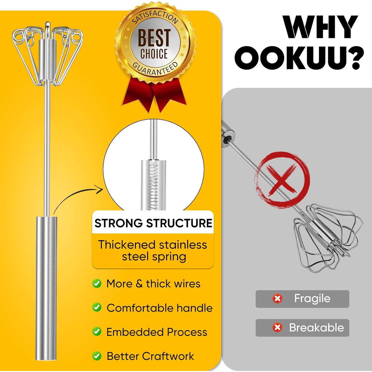 Batidor de Huevo Semiautomático OOKUU Acero Inoxidable 30 cm