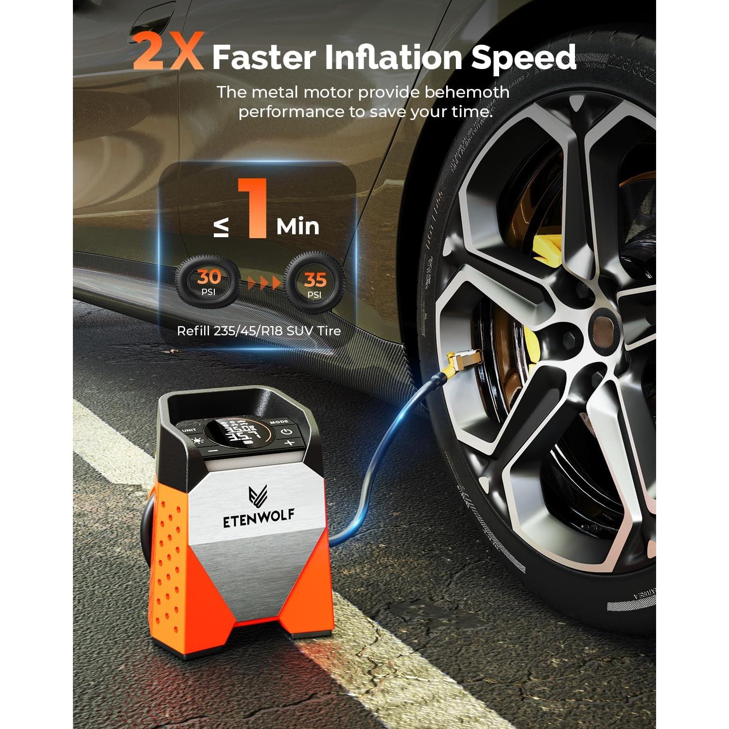 Inflador de Neumáticos ETENWOLF ZEPHYR S3 160 PSI Rápido