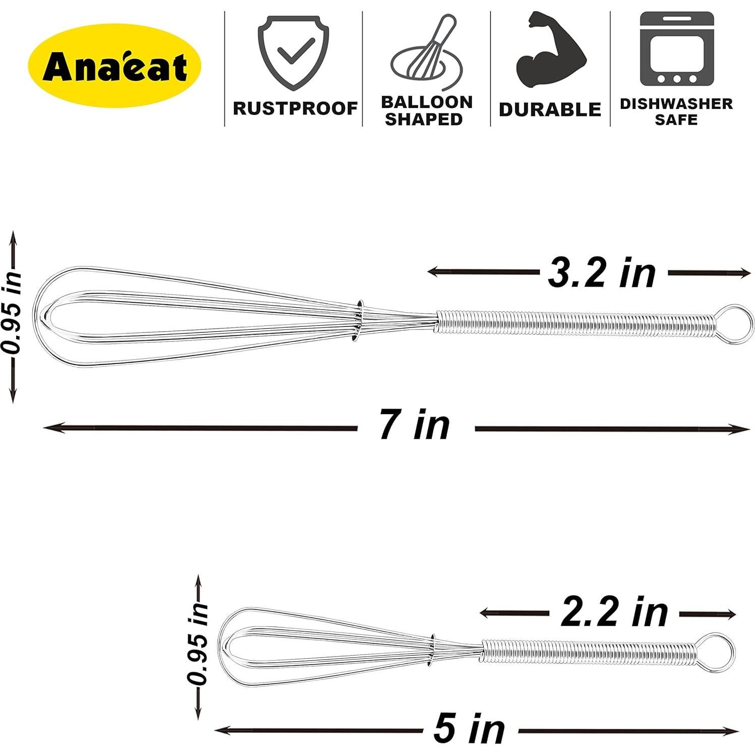 Batidores de Alambre Mini Anaeat, Acero Inoxidable, 2 Pcs
