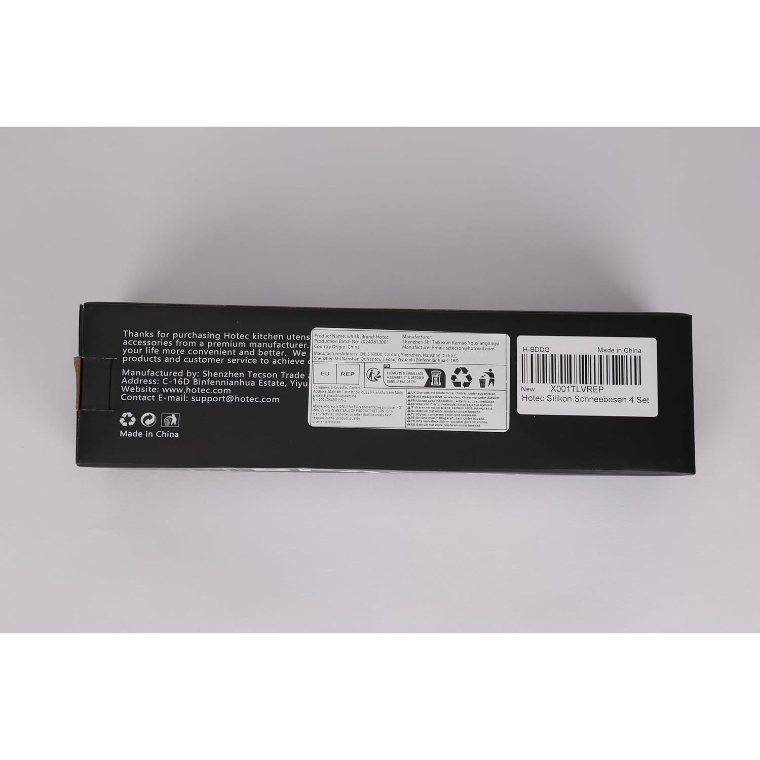 Juego de 4 batidores de silicona HOTEC, 30-12 cm, negro