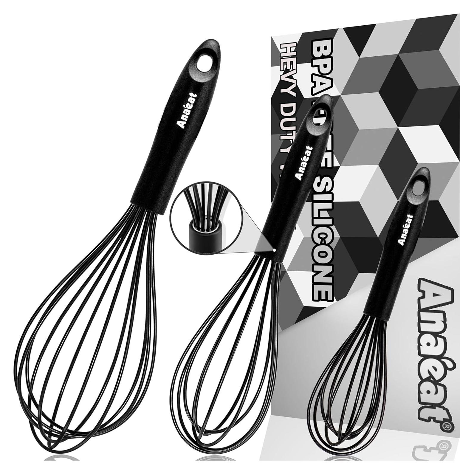 Batidor de Silicona Anaeat 3 Pcs Negro, Resistente al Calor