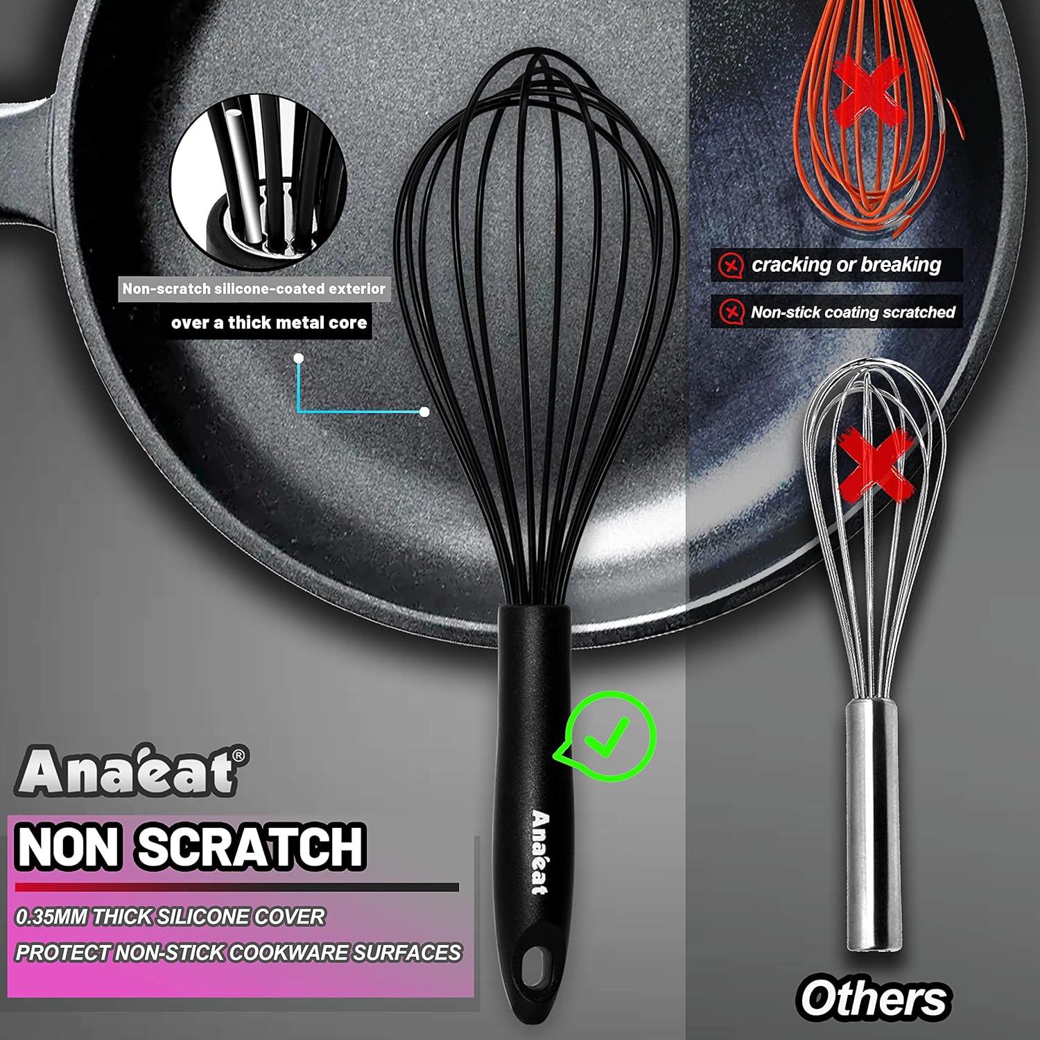 Batidor de Silicona Anaeat 3 Pcs Negro, Resistente al Calor