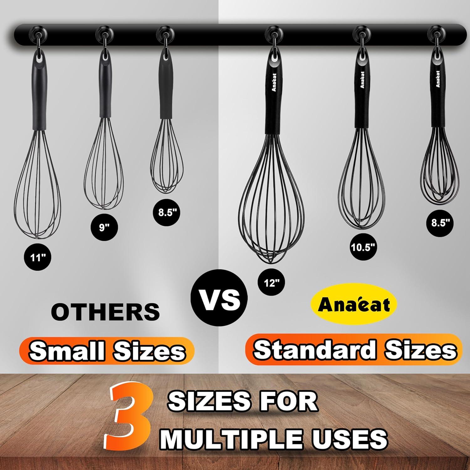 Batidor de Silicona Anaeat 3 Pcs Negro, Resistente al Calor