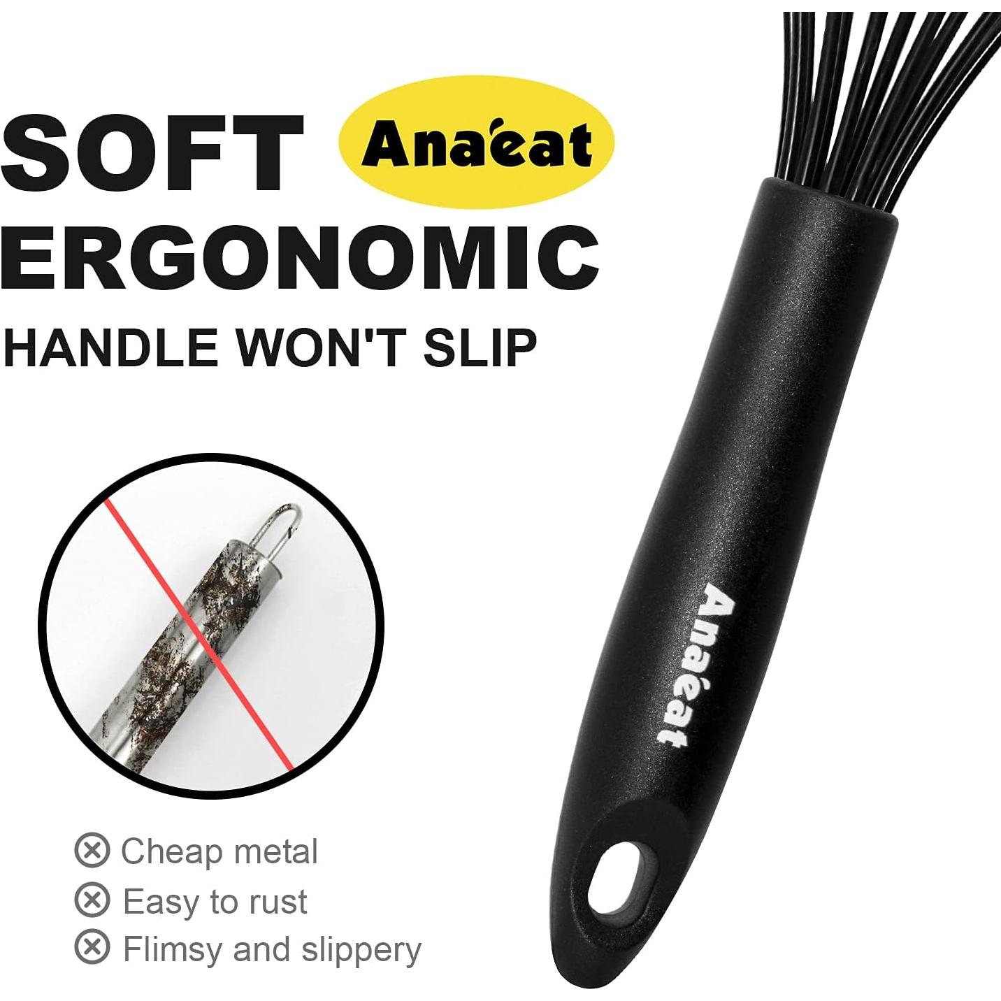 Batidor de Silicona Anaeat 3 Pcs Negro, Resistente al Calor