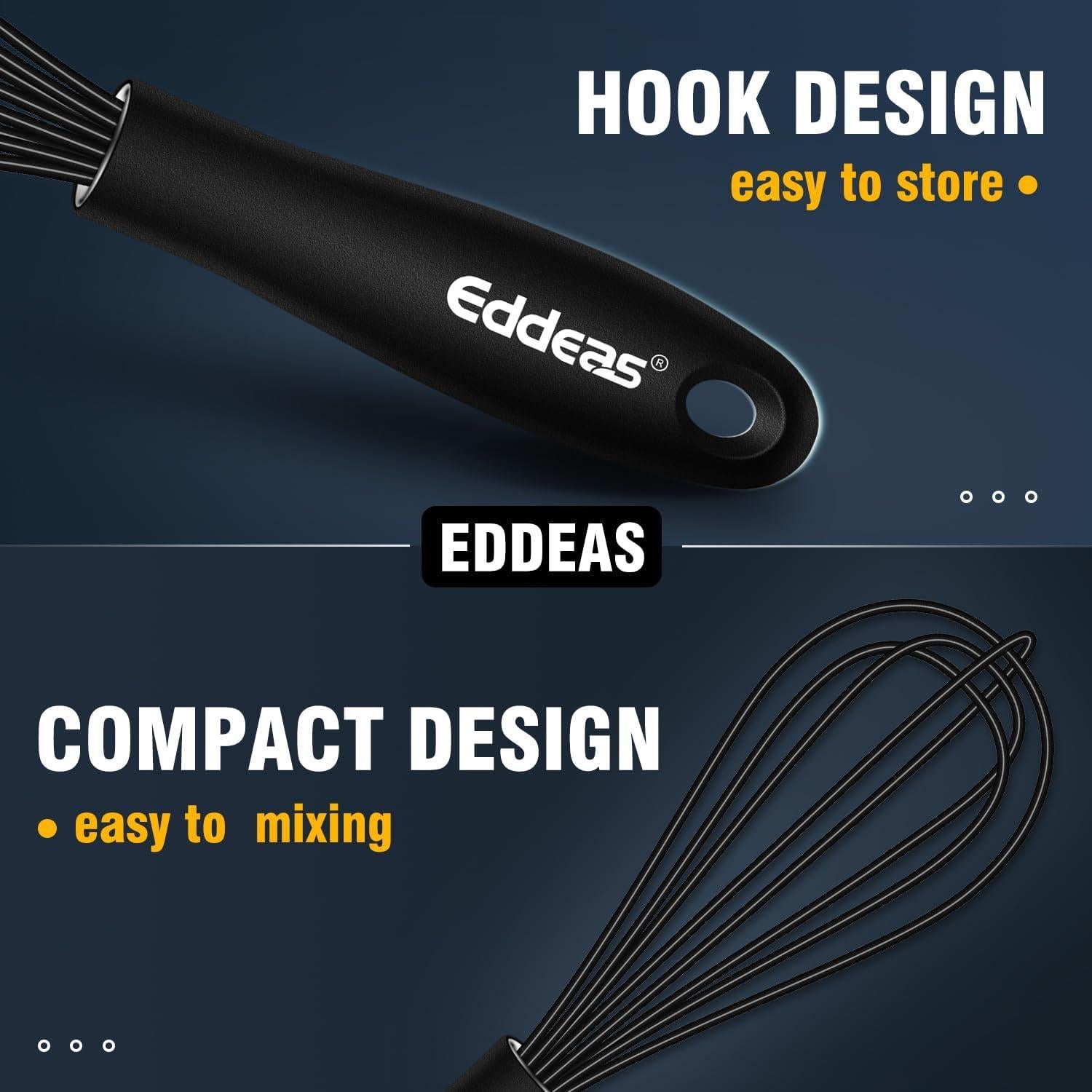 Batidor Mini de Silicona Eddeas 2 Pcs 14 y 19 cm Negro