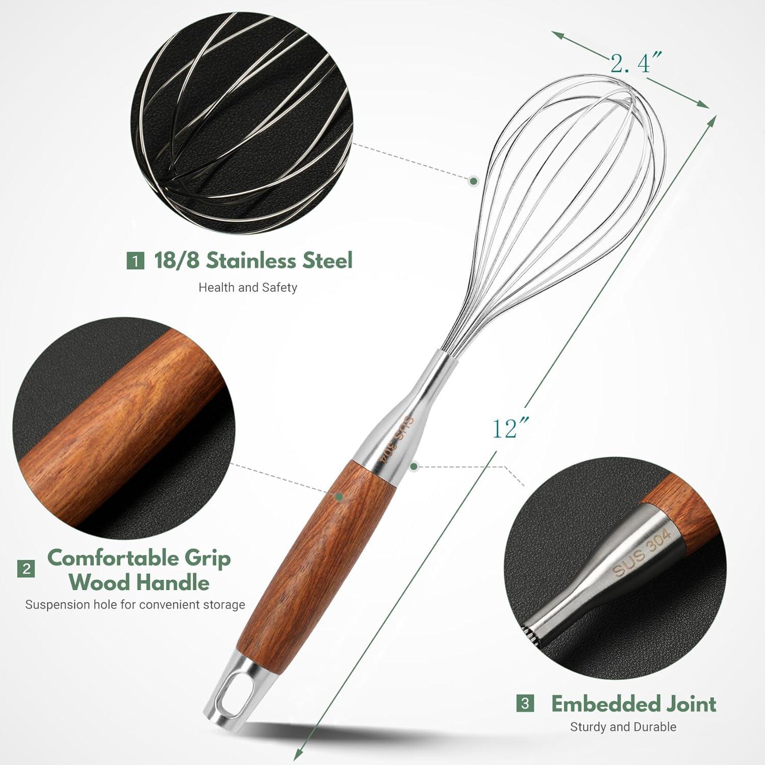 Batidor de Acero Inoxidable FDEYIQ con Mango de Madera 30 cm