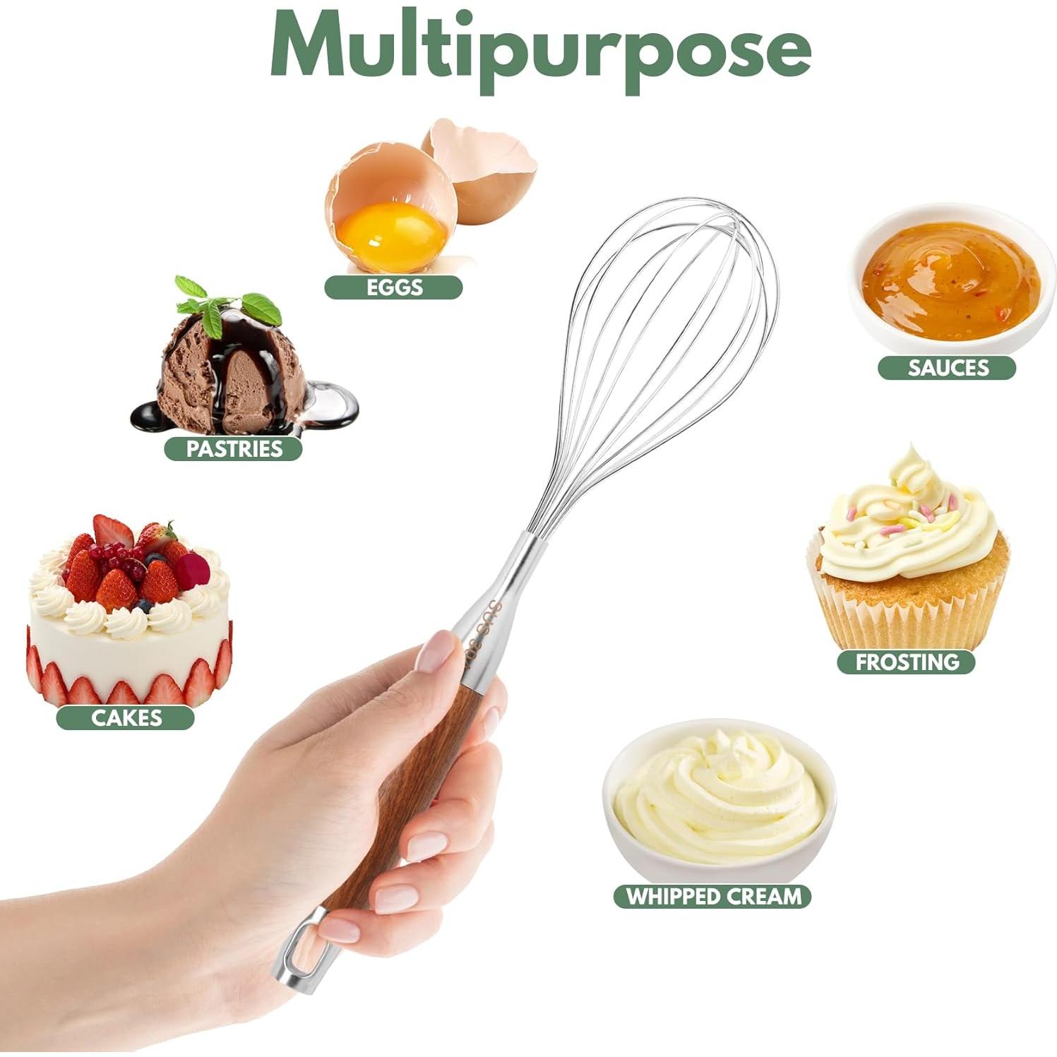 Batidor de Acero Inoxidable FDEYIQ con Mango de Madera 30 cm