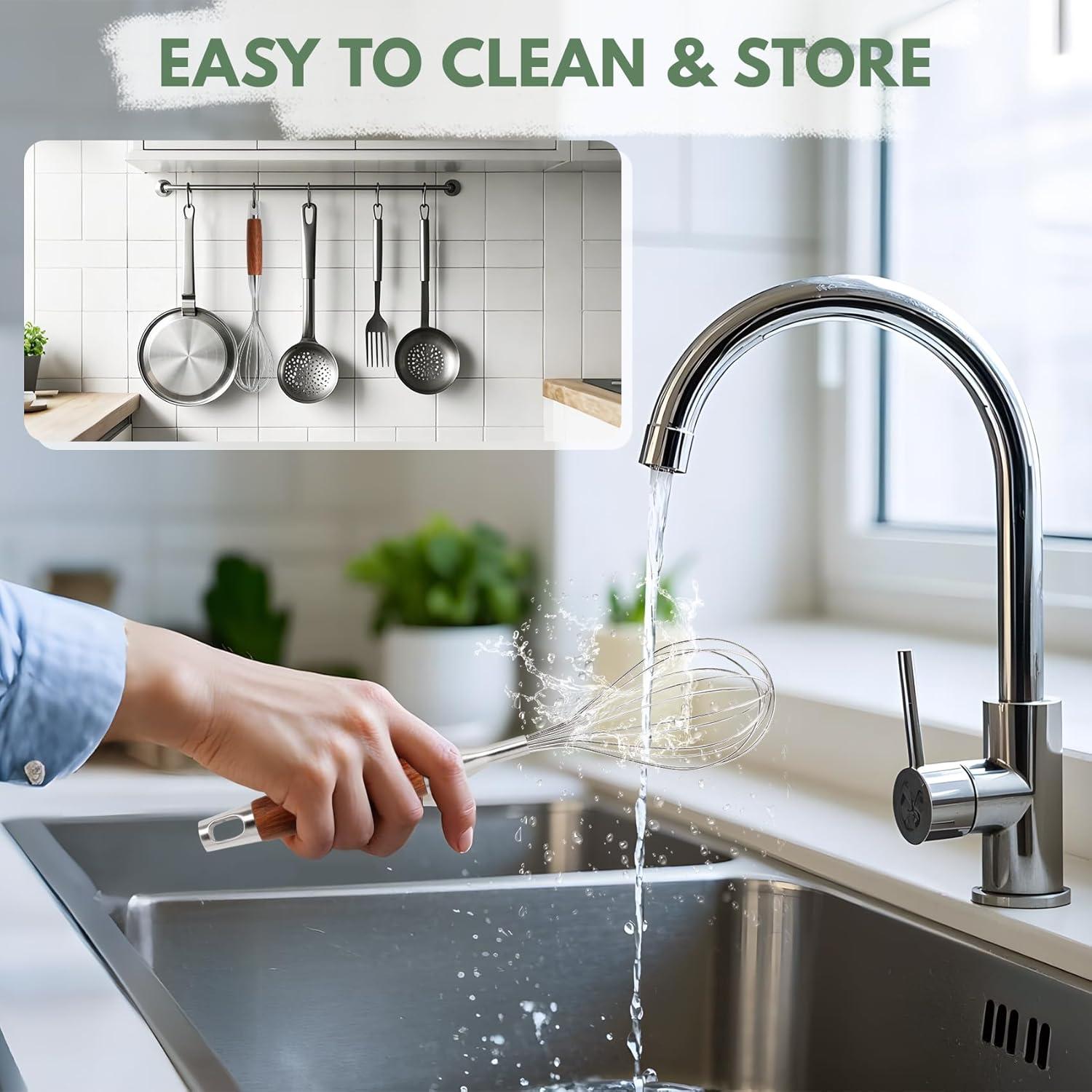 Batidor de Acero Inoxidable FDEYIQ con Mango de Madera 30 cm