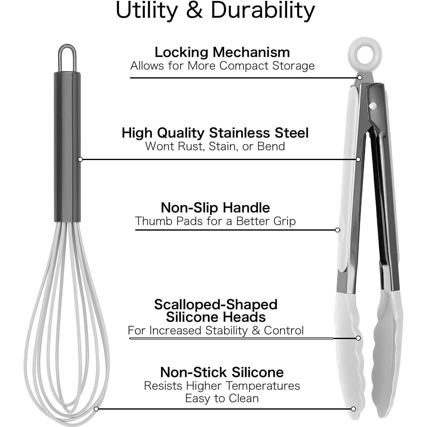 Juego de Pinzas y Batidor Country Kitchen Acero Inoxidable