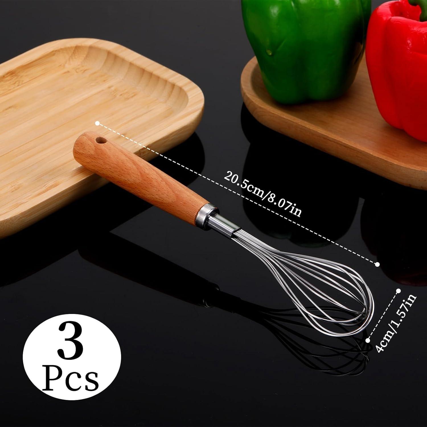 3 PCS Batidores de Mano EupHHonycs Acero Inoxidable Madera