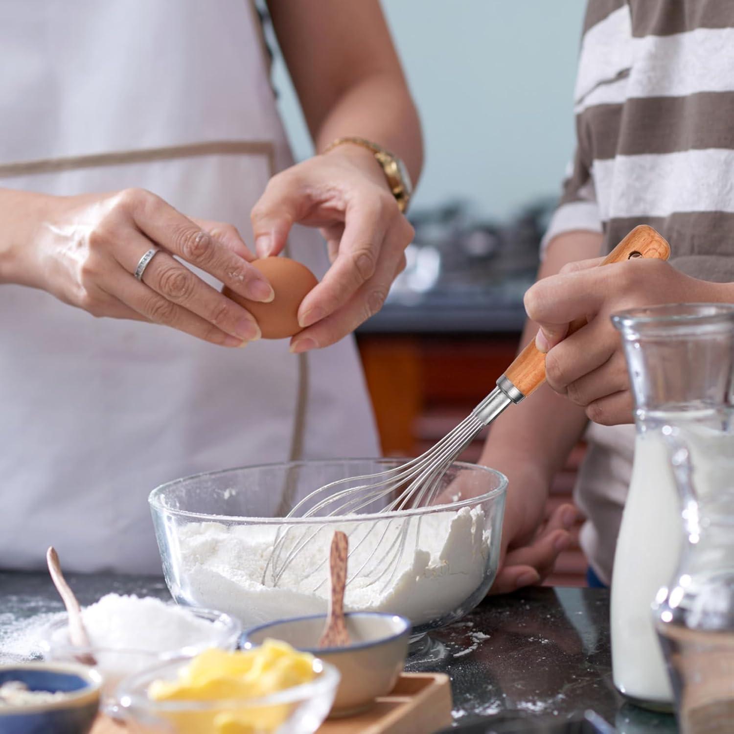 3 PCS Batidores de Mano EupHHonycs Acero Inoxidable Madera