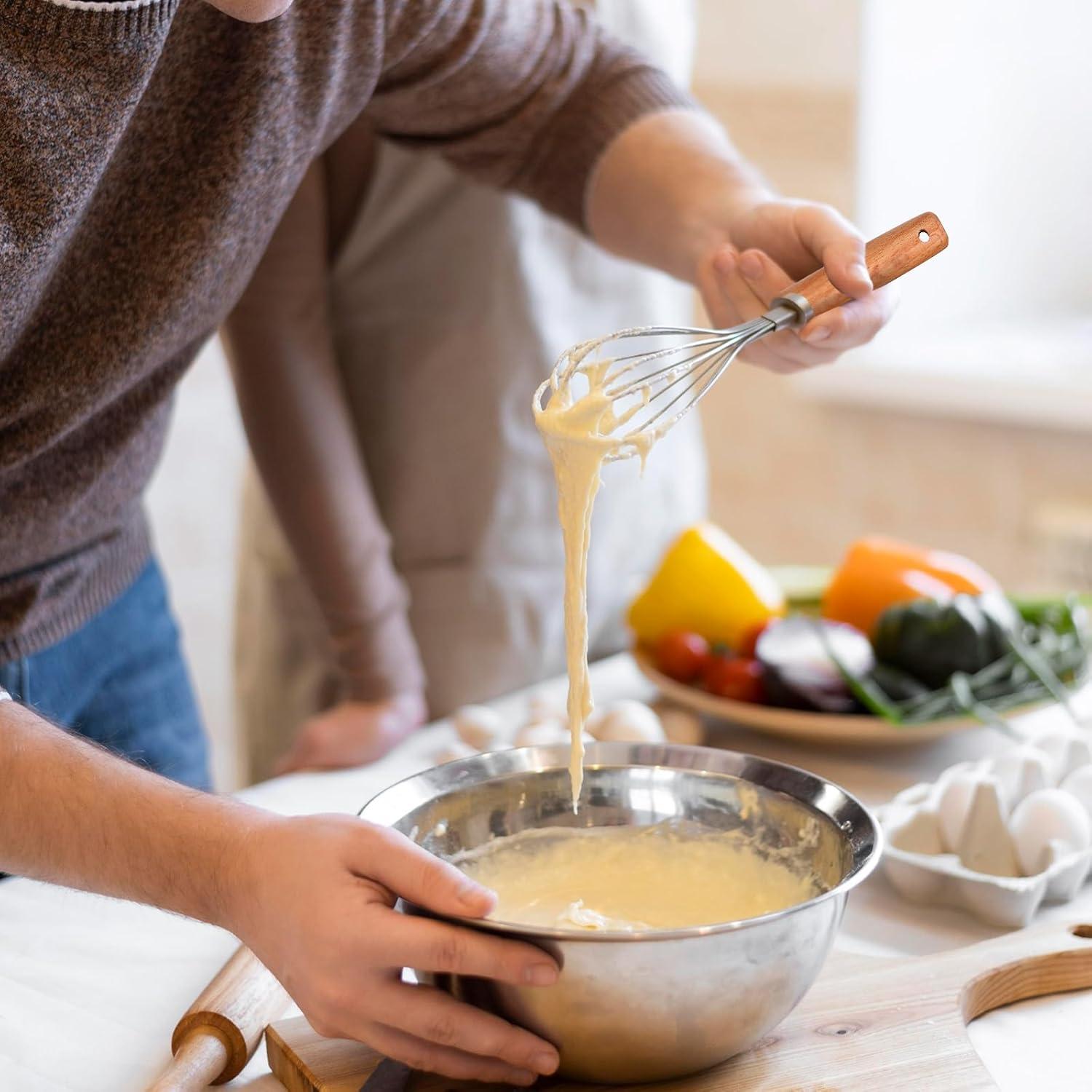 3 PCS Batidores de Mano EupHHonycs Acero Inoxidable Madera