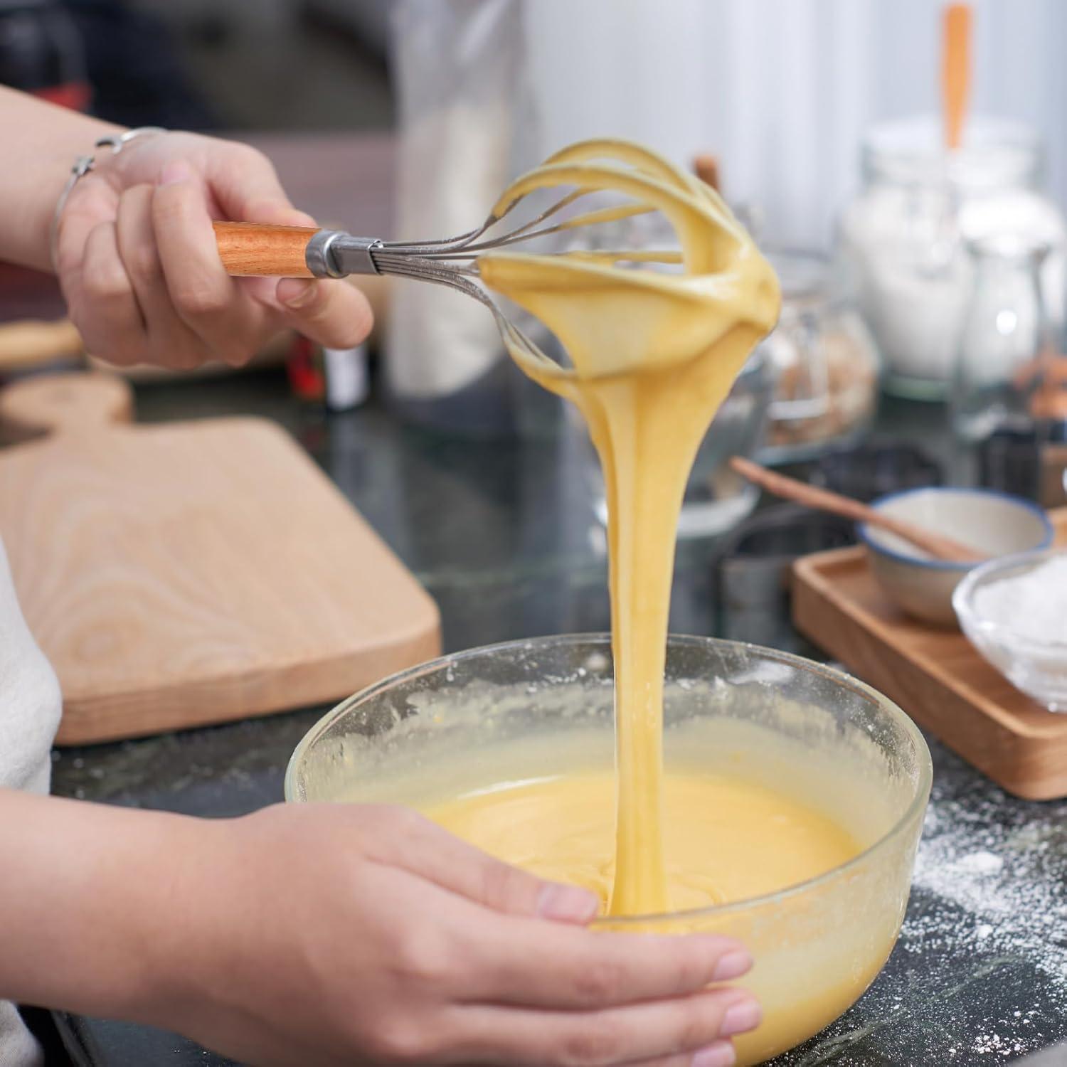 3 PCS Batidores de Mano EupHHonycs Acero Inoxidable Madera