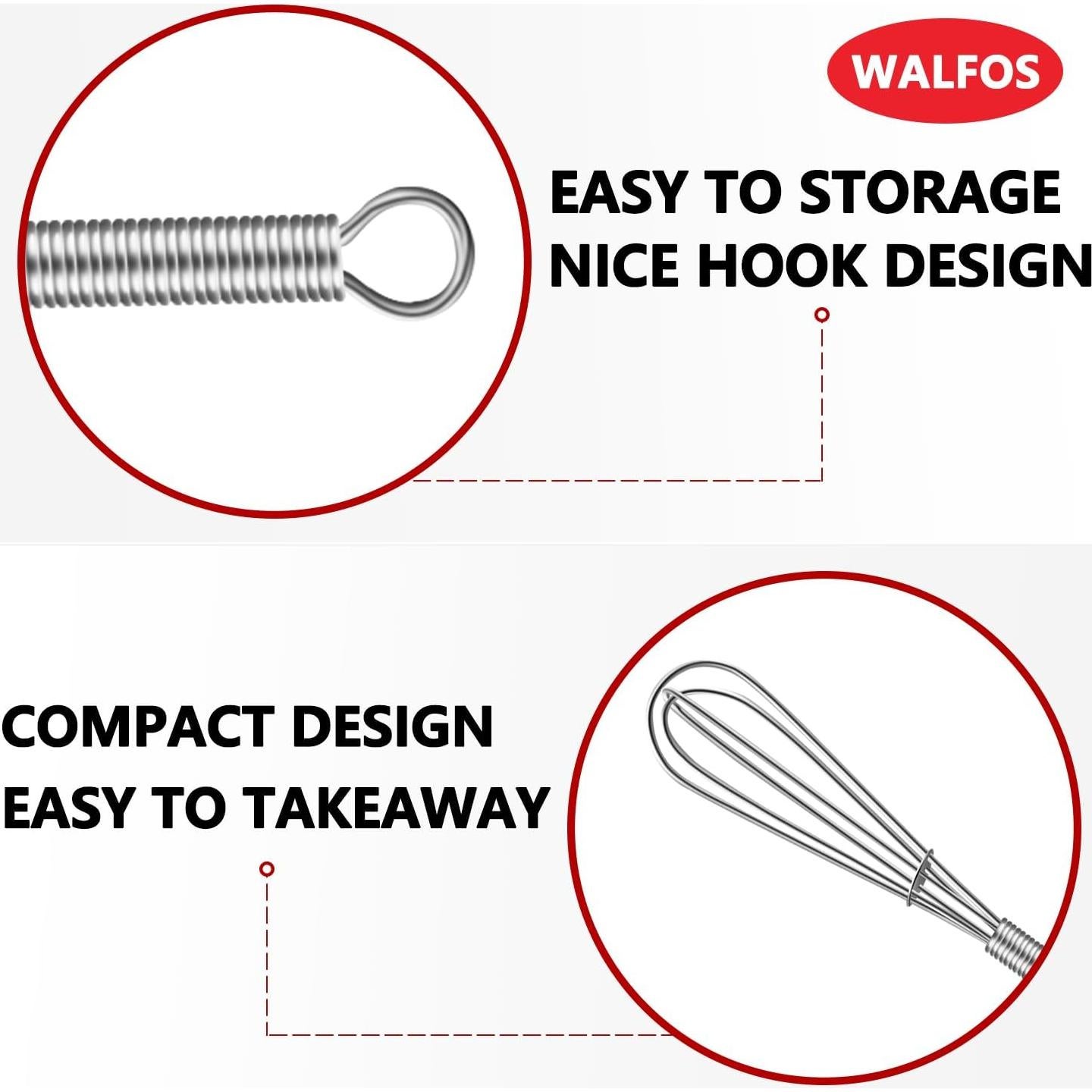 Batidores Mini Walfos de Acero Inoxidable 15 cm, Lote de 6