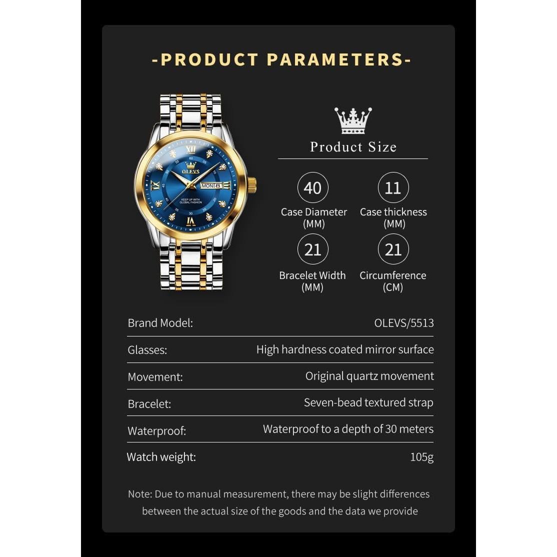 Reloj de Cuarzo OLEVS G5513GJ-JL Acero Inoxidable Lujoso