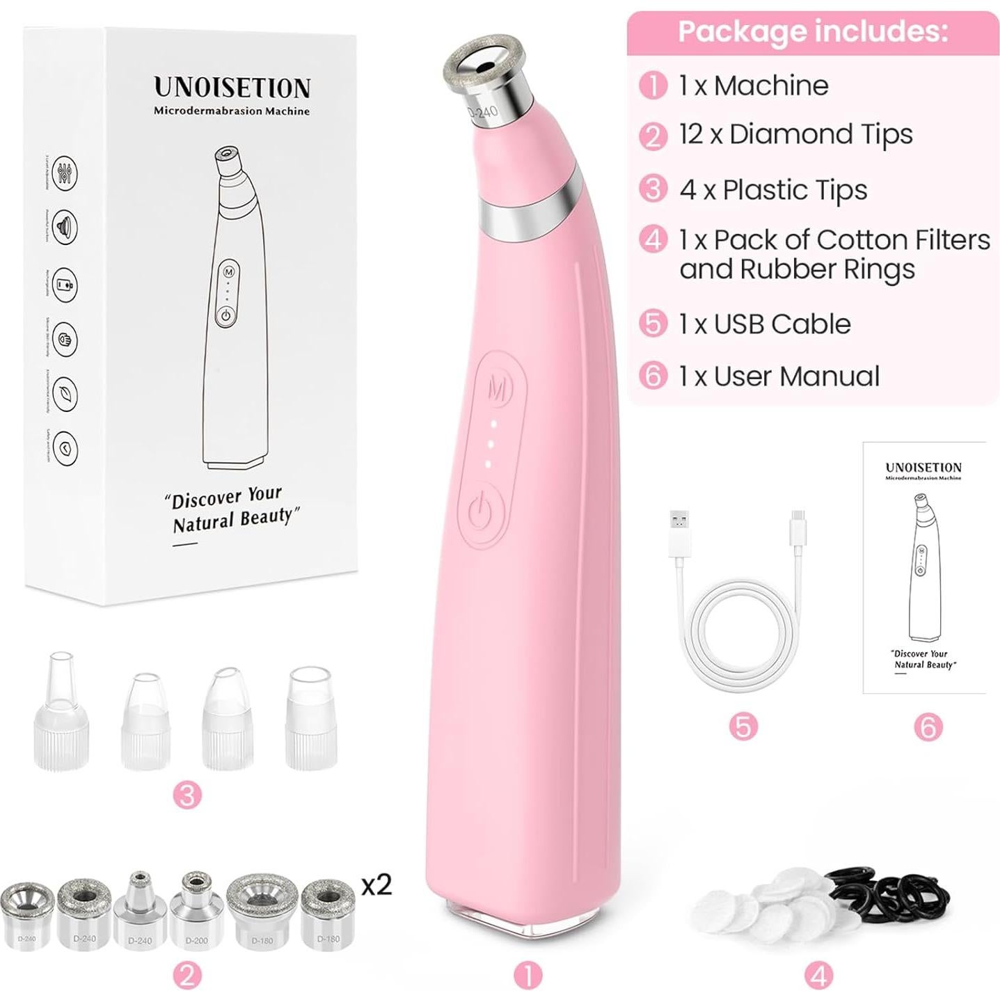 Máquina de Microdermoabrasión UNOISETION Rosa Inalámbrica