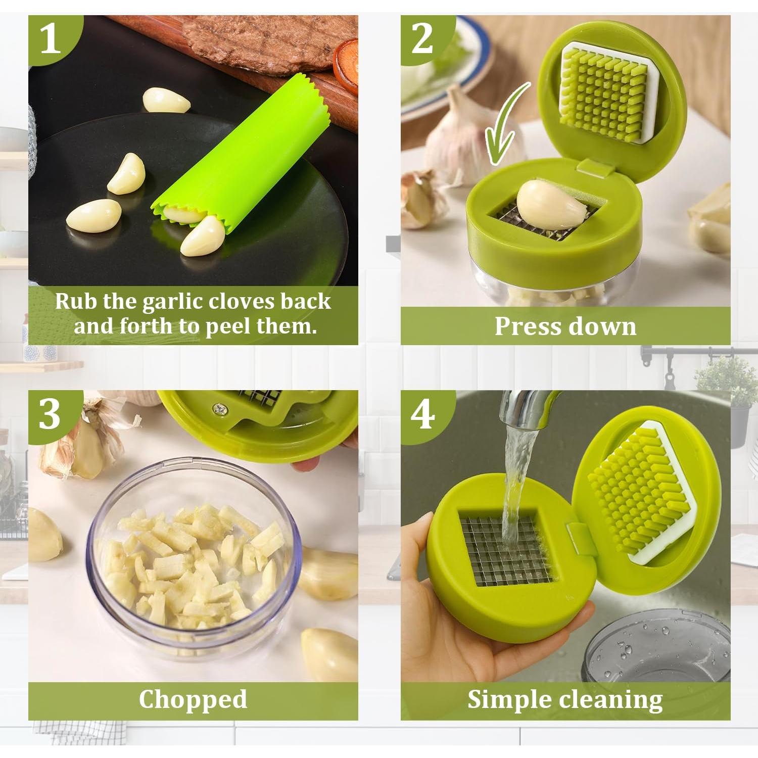 Juego de Prensa y Picadora de Ajo EQUNROY con Peladores