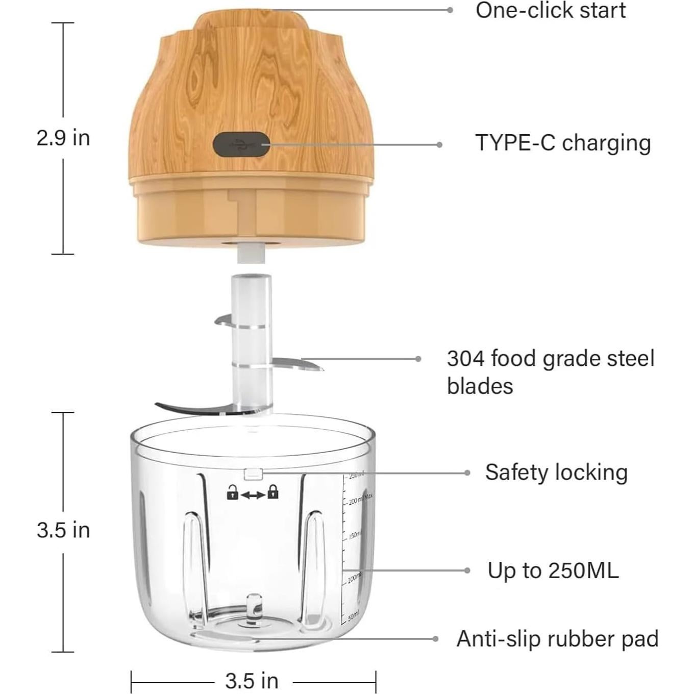 Mini procesador de alimentos eléctrico Biddievariety 250ML