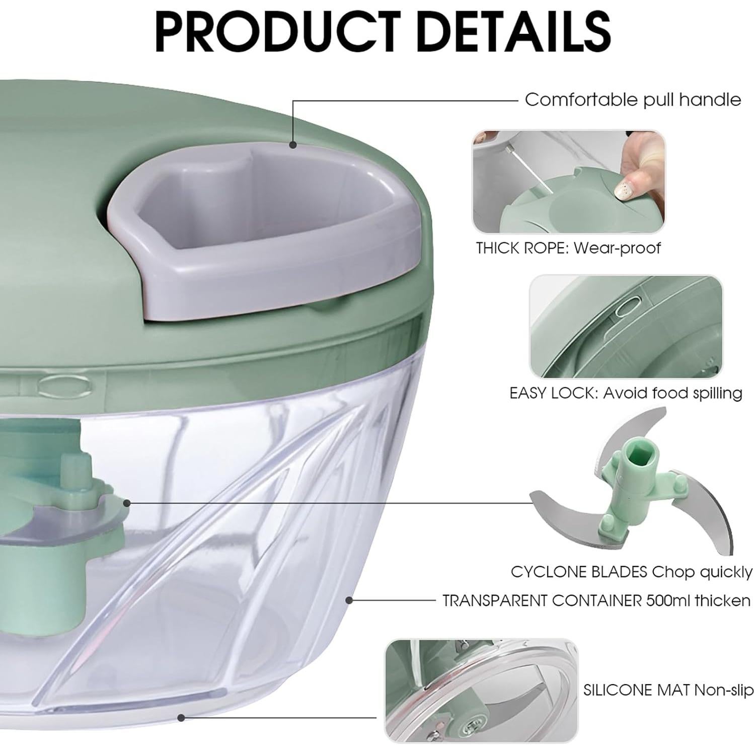 Cortador Manual de Verduras NIUAWASA 500ml Verde Antideslizante