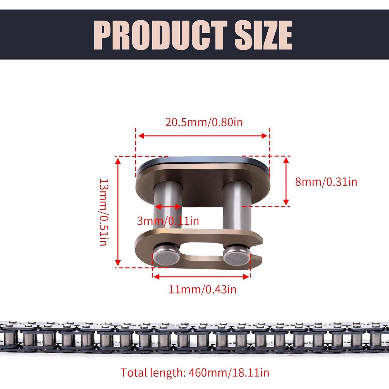 Cadena de transmisión T8F 116 eslabones MRELC para bicicleta