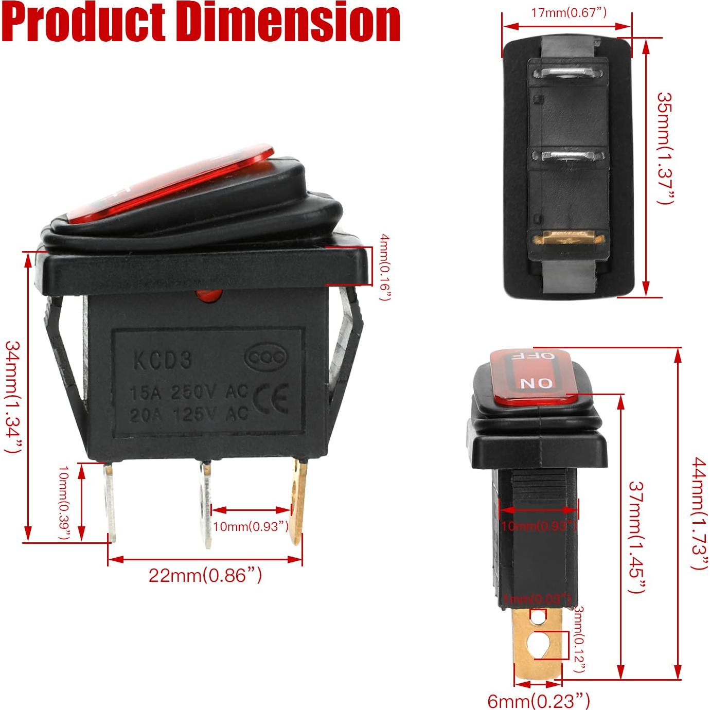 Interruptor encendido/apagado GREHUA KCD3 2 Pack 20A 250V