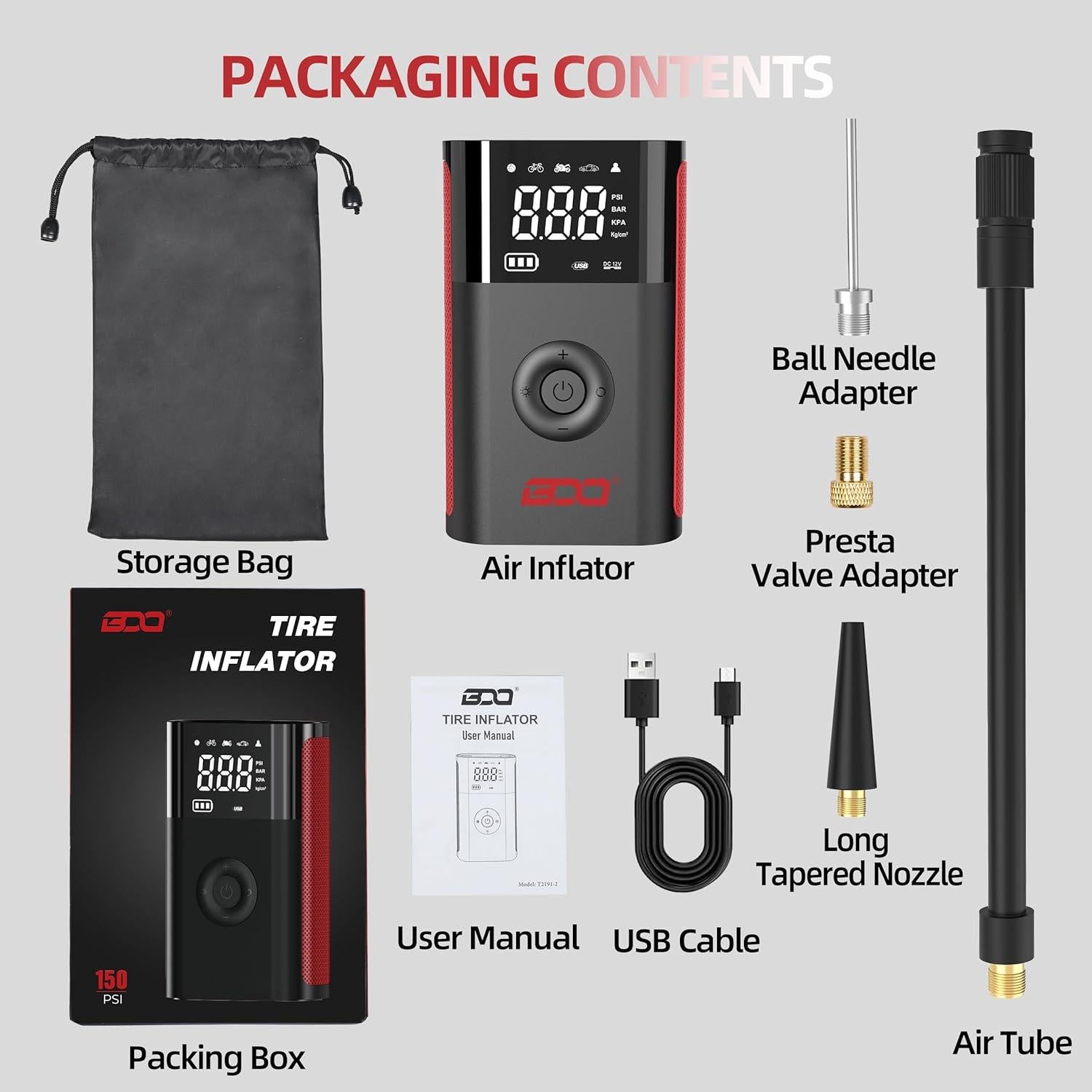 Compresor de Aire BDO 2191 - Inflador Portátil 150 PSI