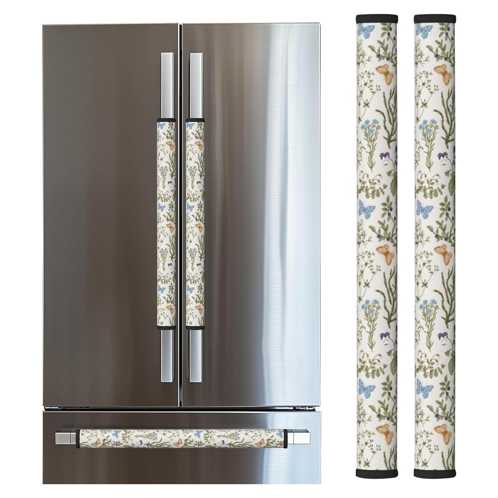 Cubiertas de Mango de Refrigerador LORTURE Floral Primavera - Juego de 2