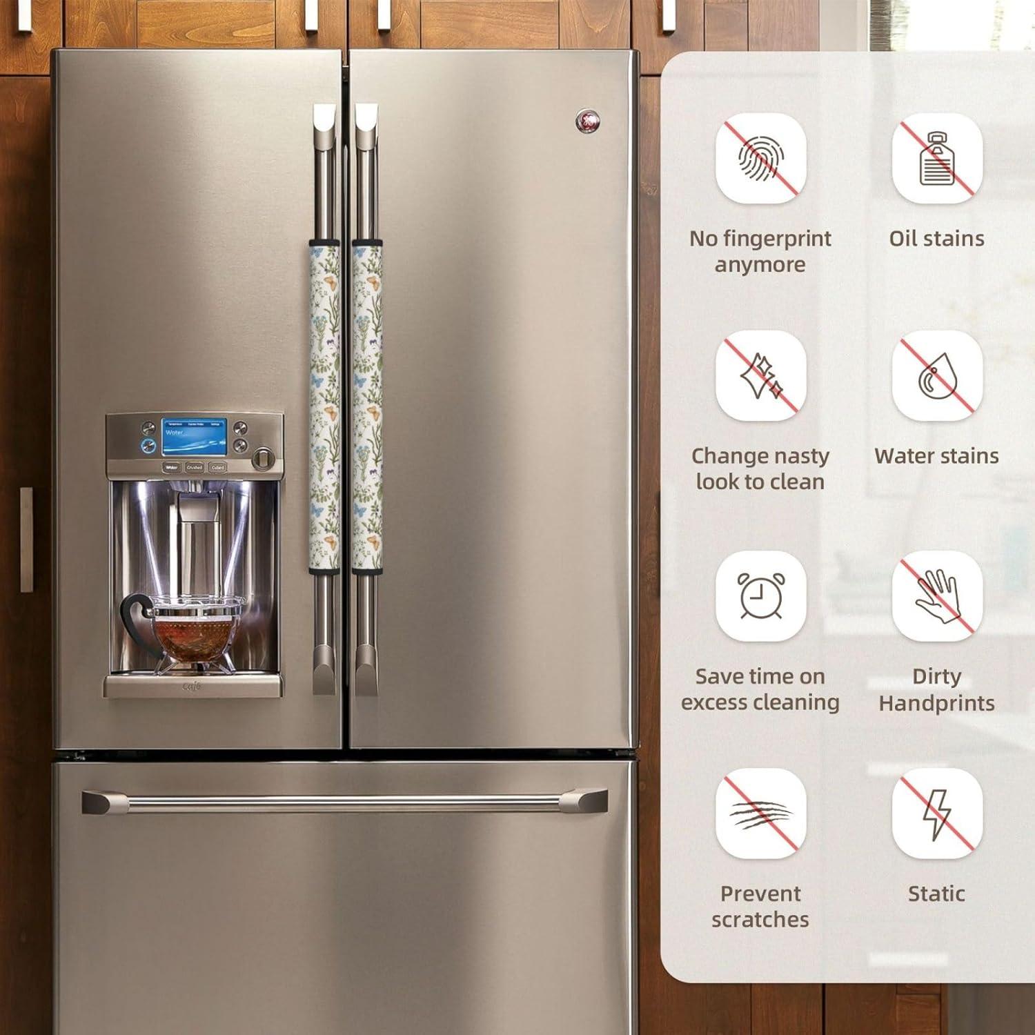 Cubiertas de Mango de Refrigerador LORTURE Floral Primavera - Juego de 2