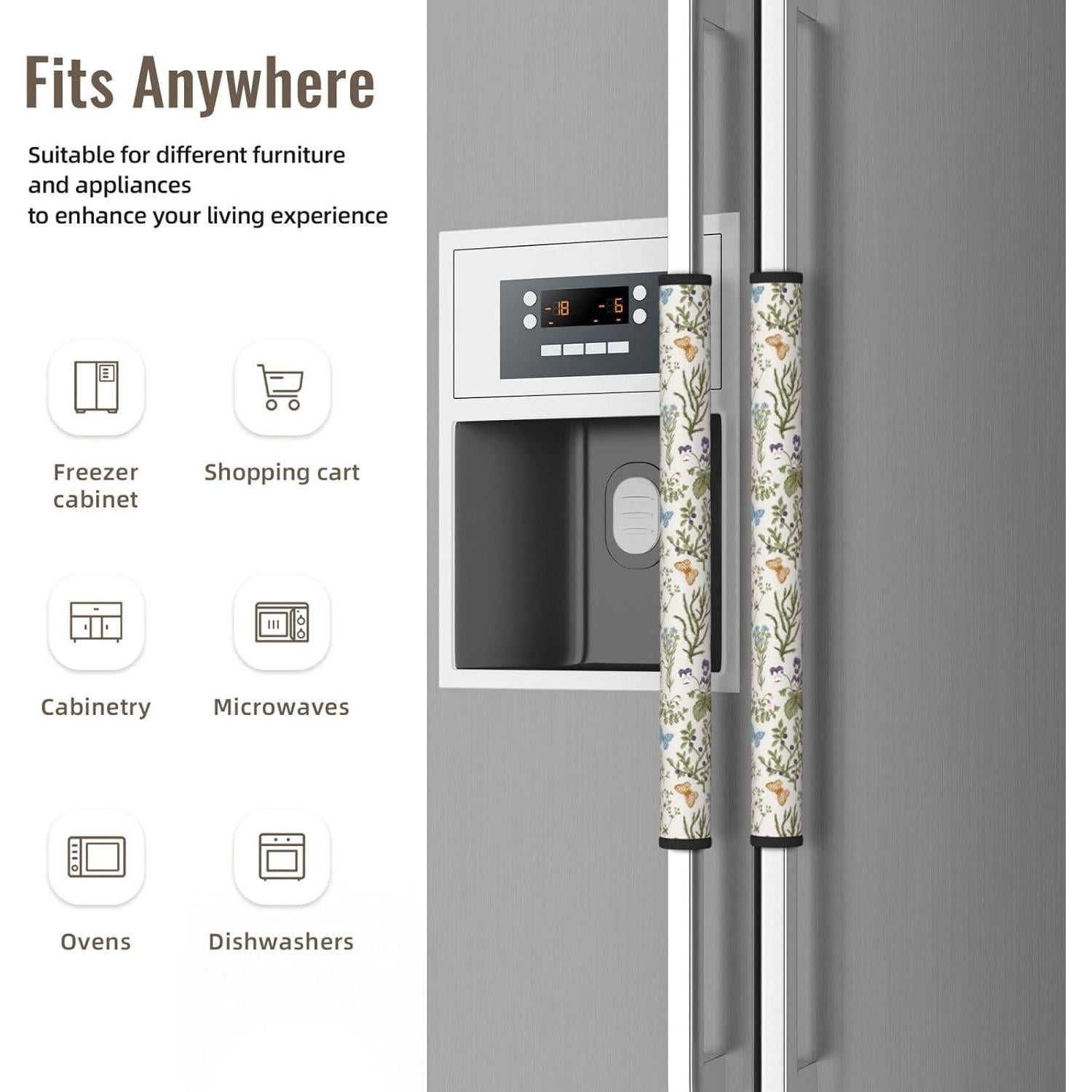 Cubiertas de Mango de Refrigerador LORTURE Floral Primavera - Juego de 2