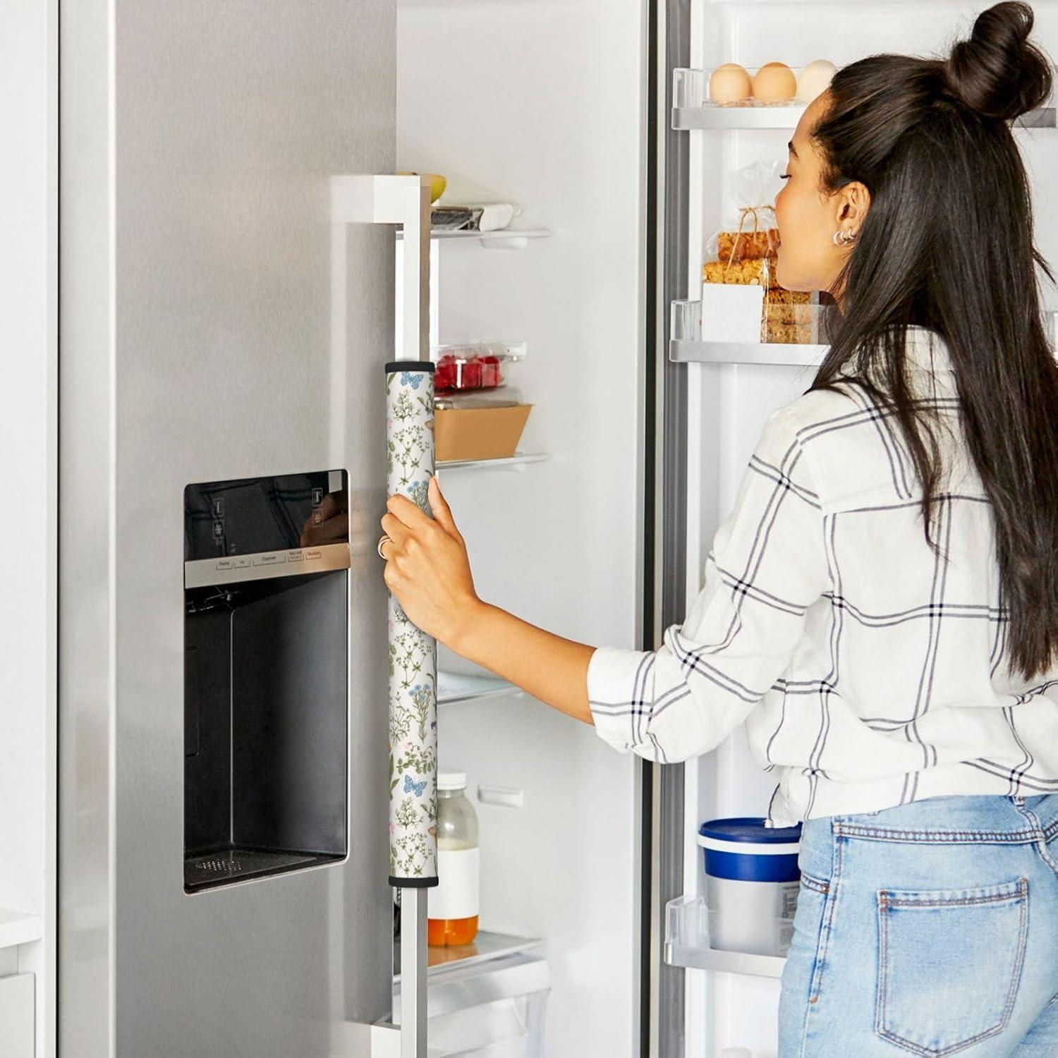 Cubiertas de Mango de Refrigerador LORTURE Floral Primavera - Juego de 2