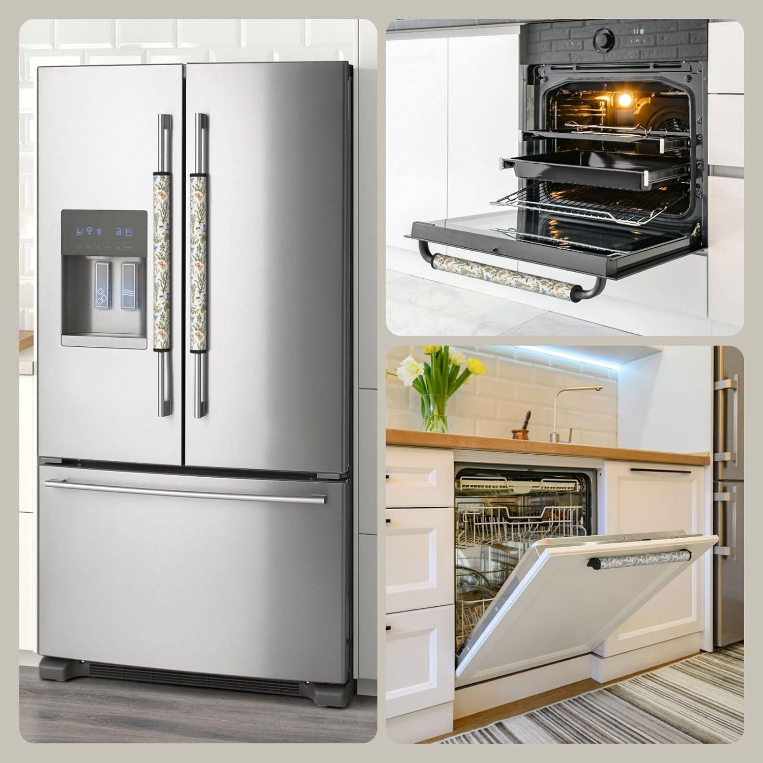 Cubiertas de Mango de Refrigerador LORTURE Floral Primavera - Juego de 2