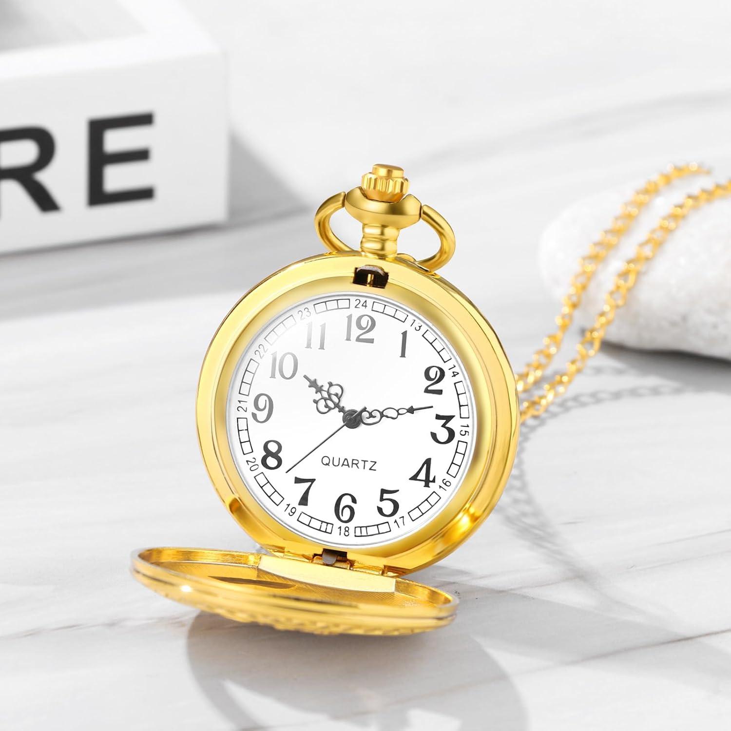 Reloj de bolsillo JewelryWe dorado vintage con cadena