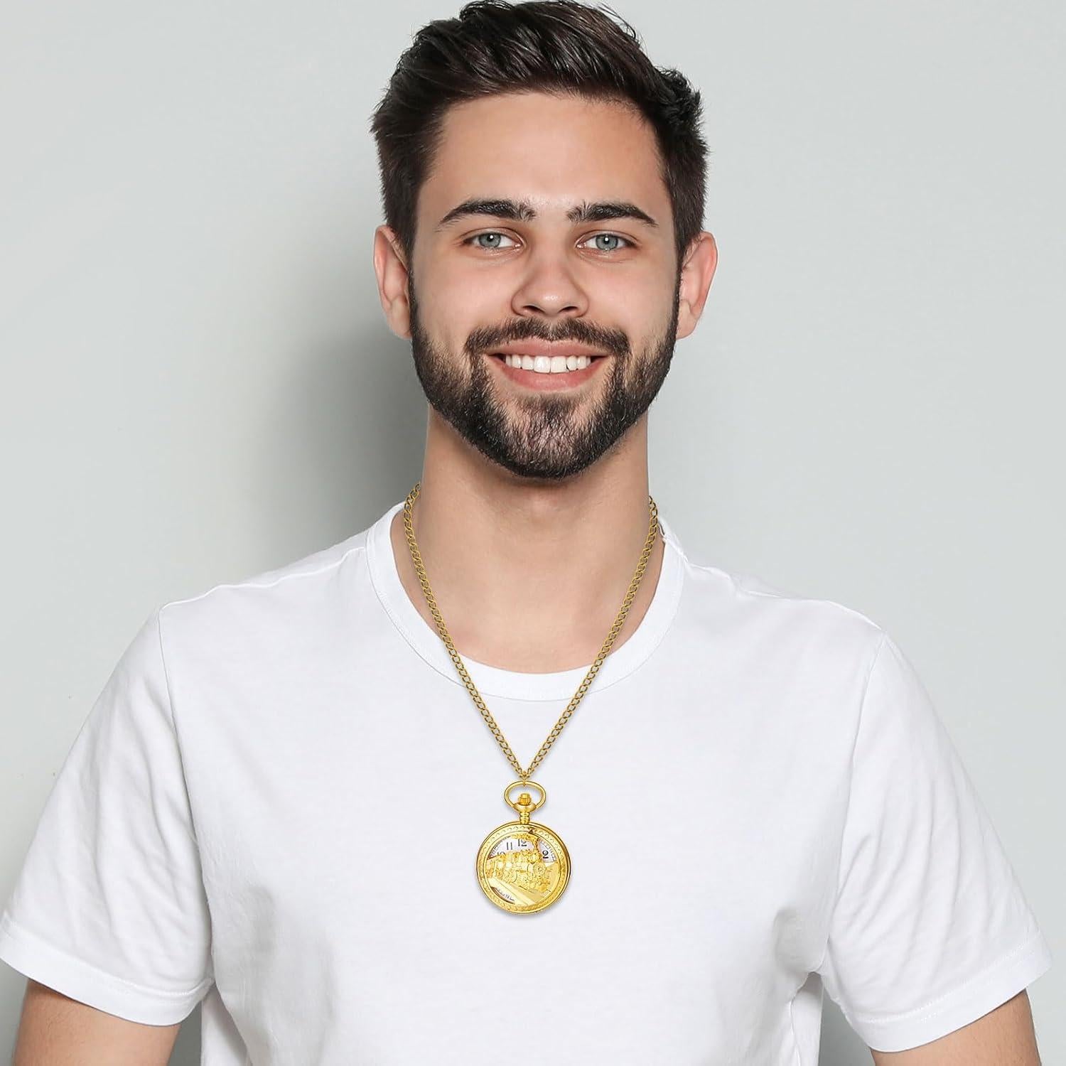 Reloj de bolsillo JewelryWe dorado vintage con cadena