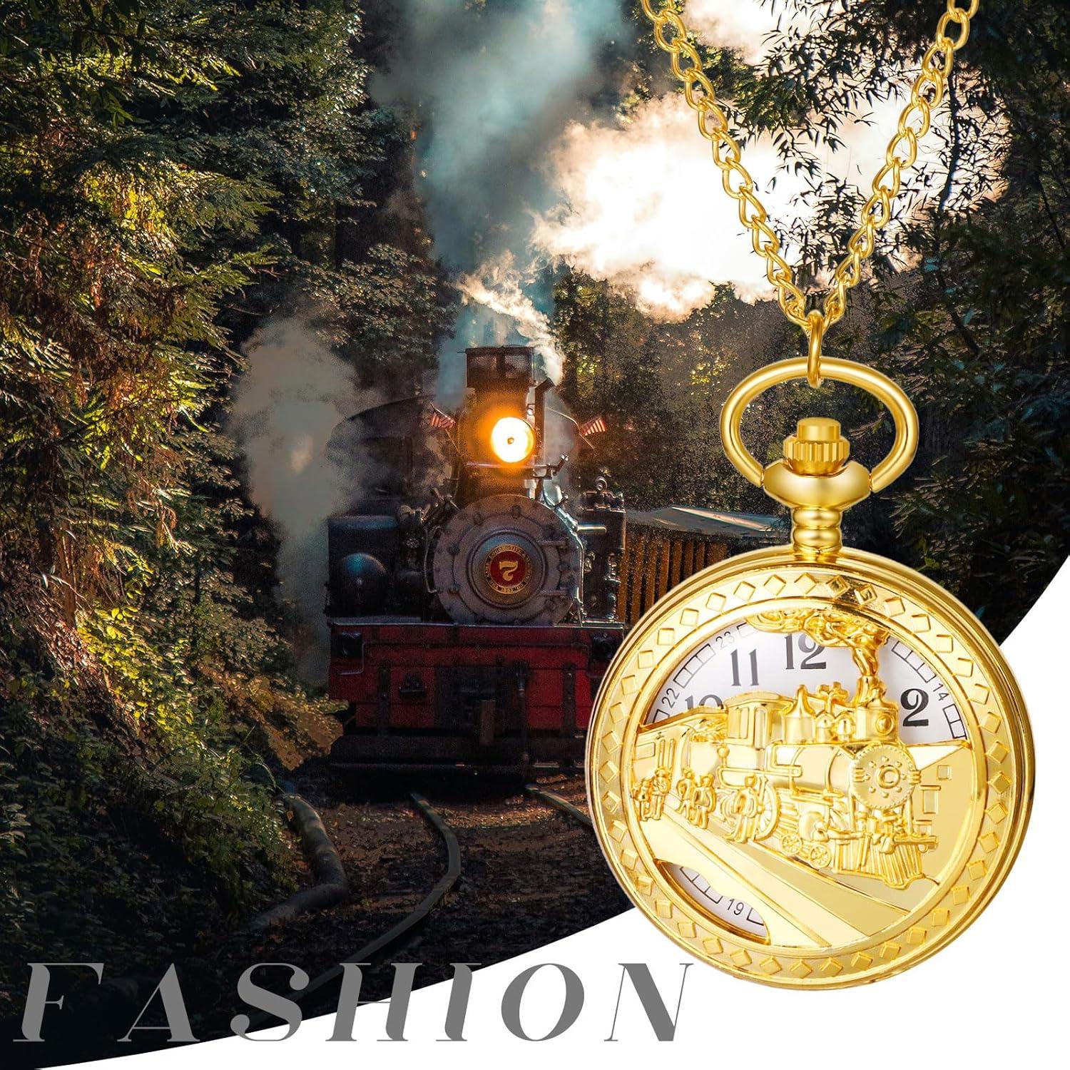 Reloj de bolsillo JewelryWe dorado vintage con cadena