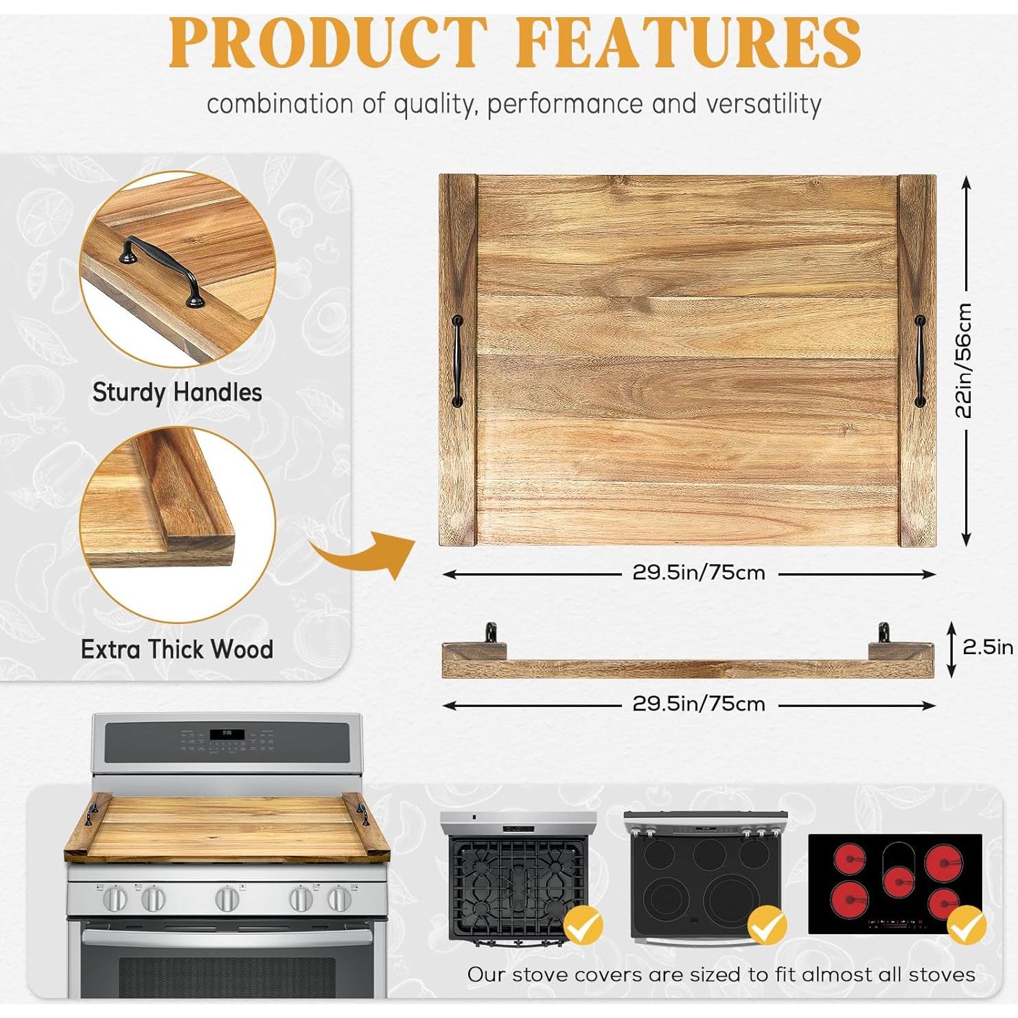 Cubierta de Estufa Noodle Board Gashell Madera Acacia 75x56 cm