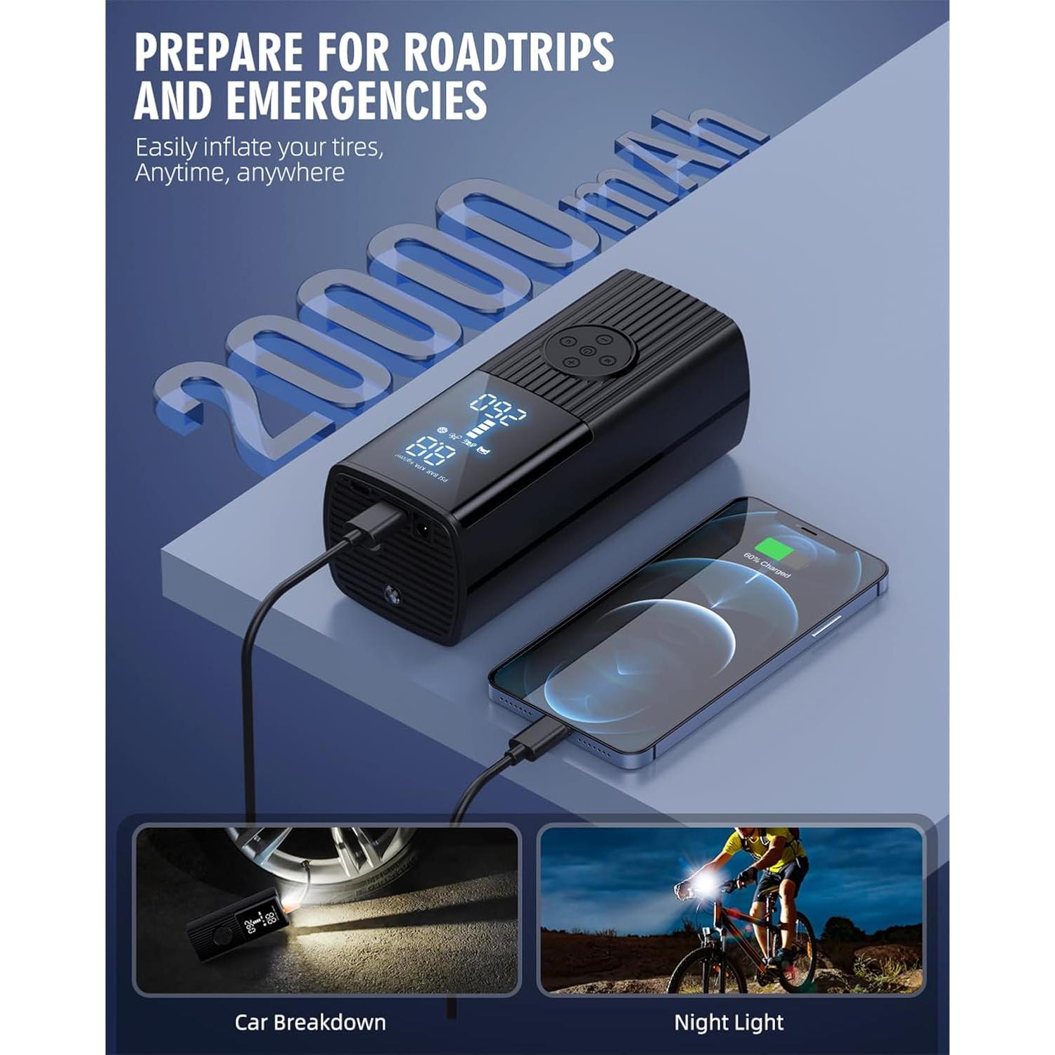 Compresor de Aire Portátil Hafuloky P008 180 PSI Batería 20000mAh