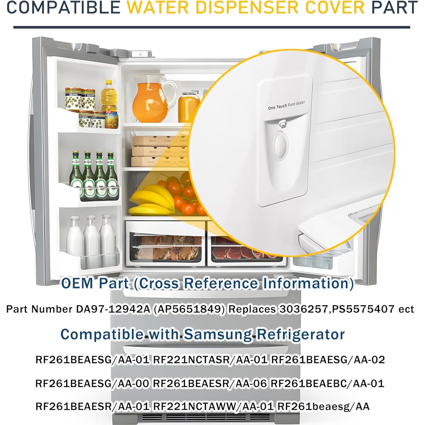 Cubierta de Dispensador de Agua Tohaxpls DA97-12942A Compatible