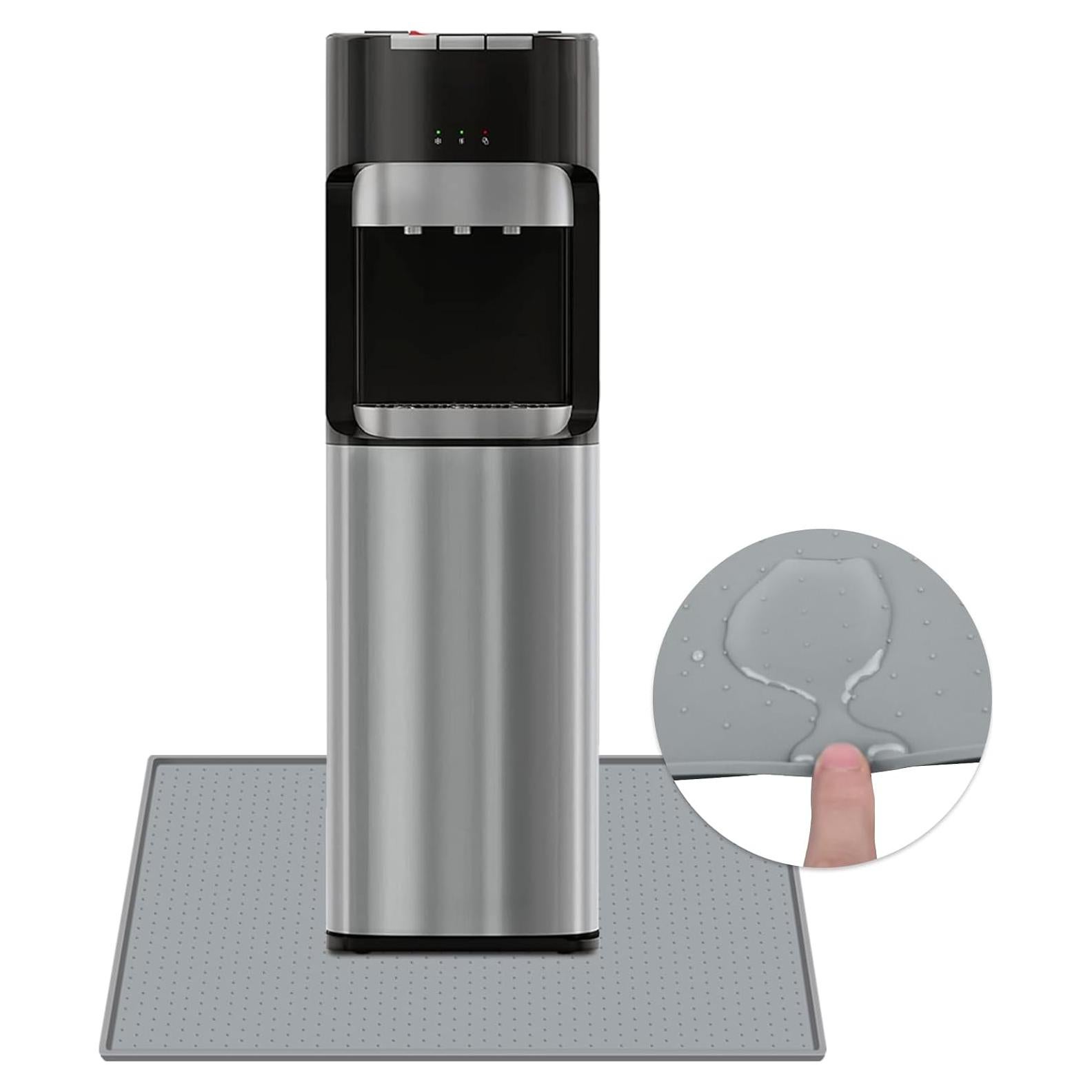 Water Cooler Dispenser Mat with Raised Edge for Foor Hardwood Floor and Countertop Protector, Water Cooler Mat Waterproof, Slip Resistant, Heat Resistant, Easy to Clean, 24" x 16", Grey