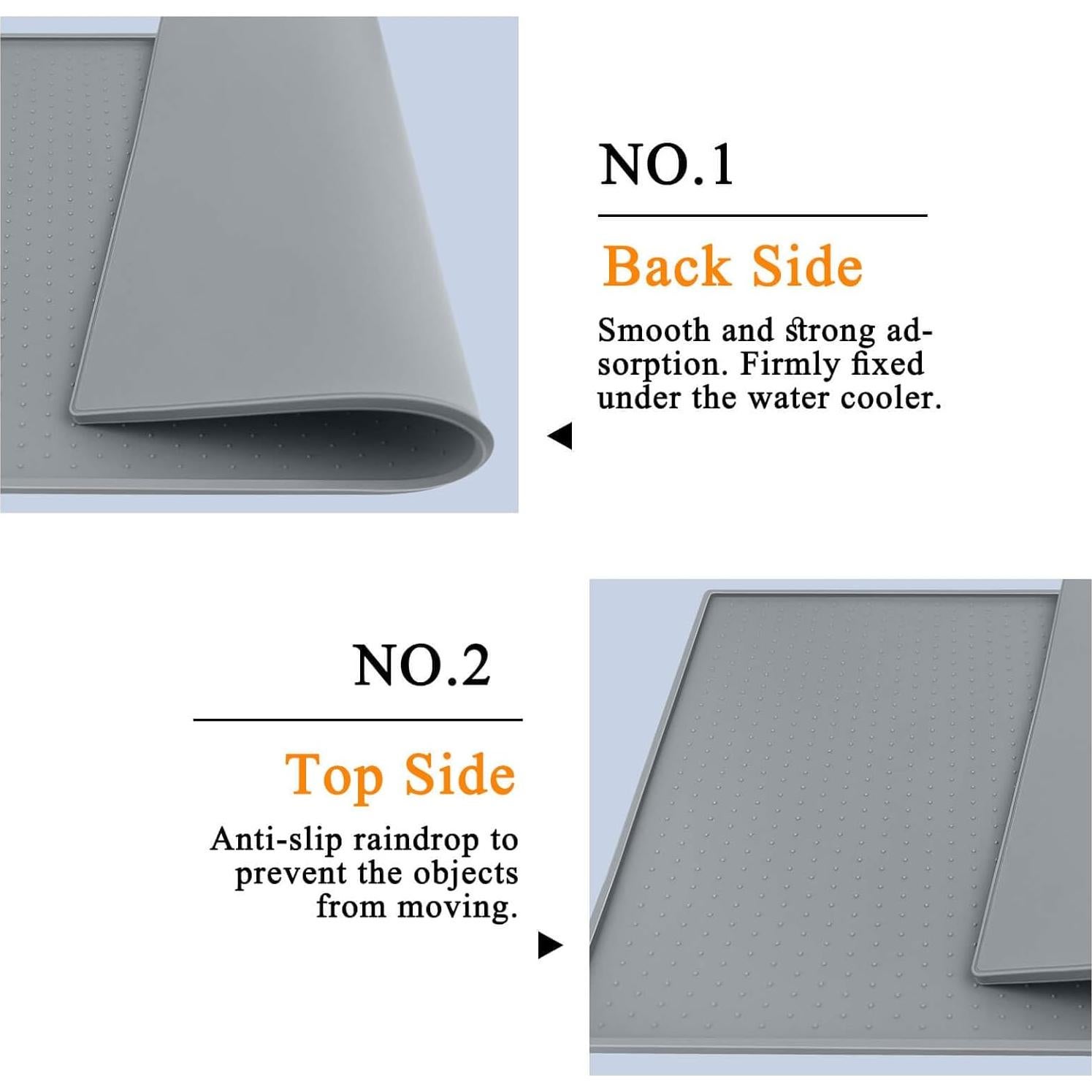 Water Cooler Dispenser Mat with Raised Edge for Foor Hardwood Floor and Countertop Protector, Water Cooler Mat Waterproof, Slip Resistant, Heat Resistant, Easy to Clean, 24" x 16", Grey