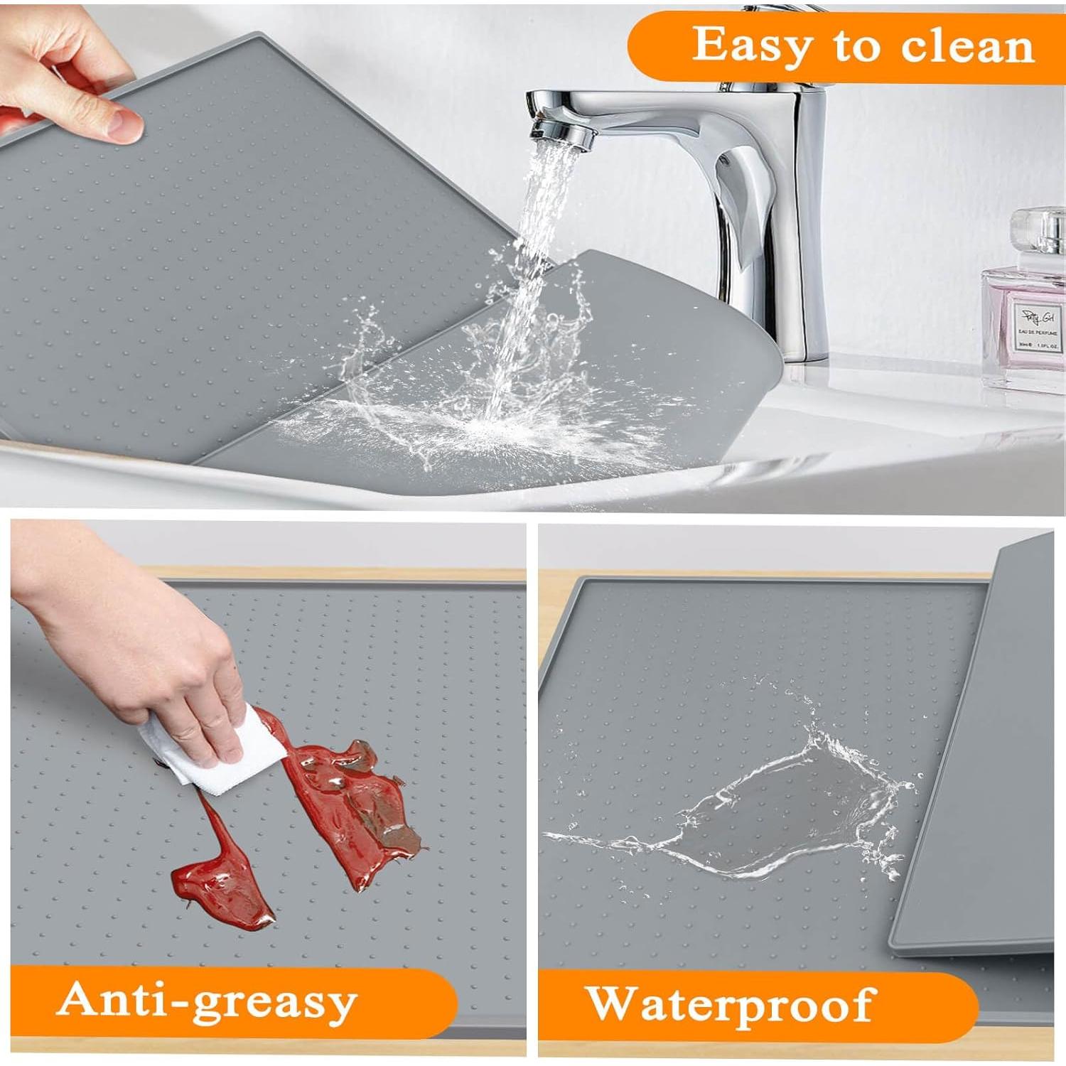 Water Cooler Dispenser Mat with Raised Edge for Foor Hardwood Floor and Countertop Protector, Water Cooler Mat Waterproof, Slip Resistant, Heat Resistant, Easy to Clean, 24" x 16", Grey